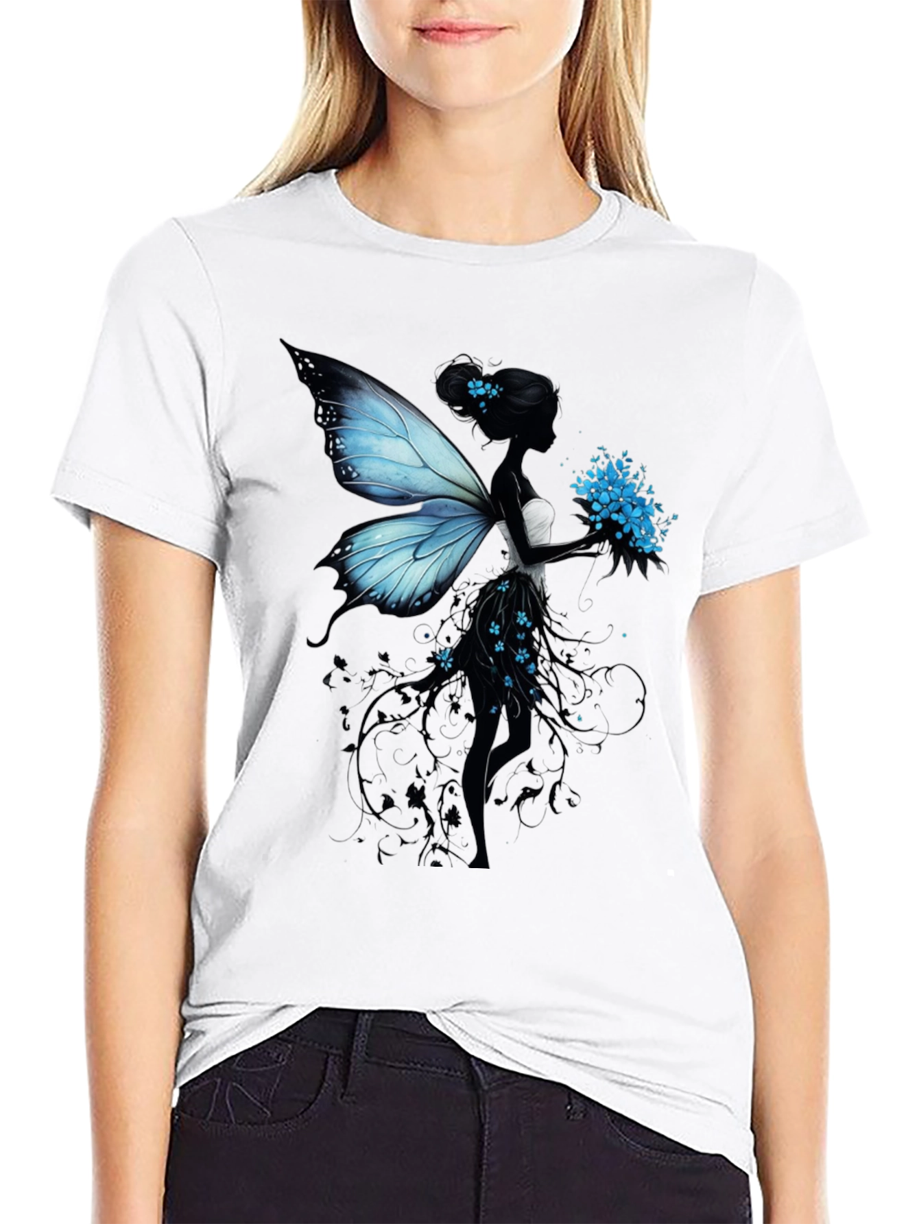 Fairy Silhouette Graphic T-Shirt - Black