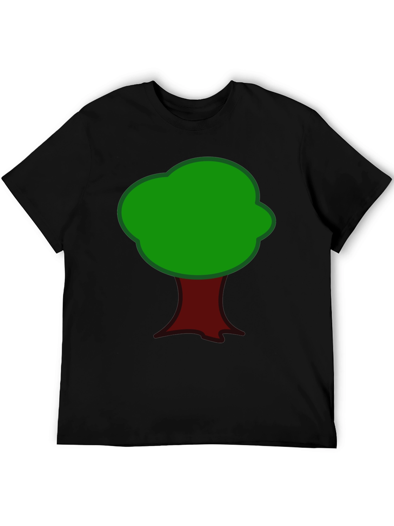 Cartoon Tree Graphic Tee - Black Cotton T-Shirt