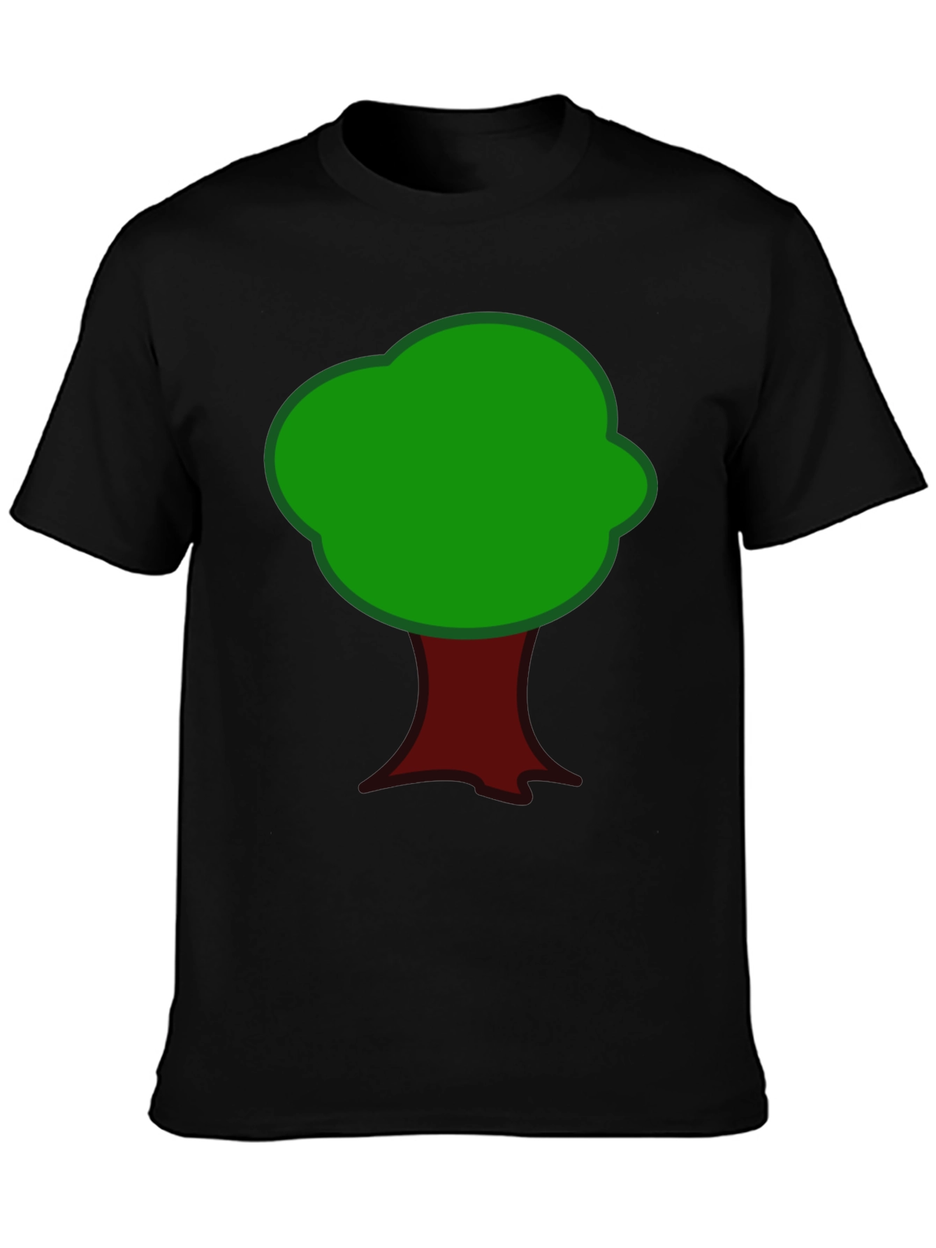 Cartoon Tree Graphic Tee - Black Cotton T-Shirt