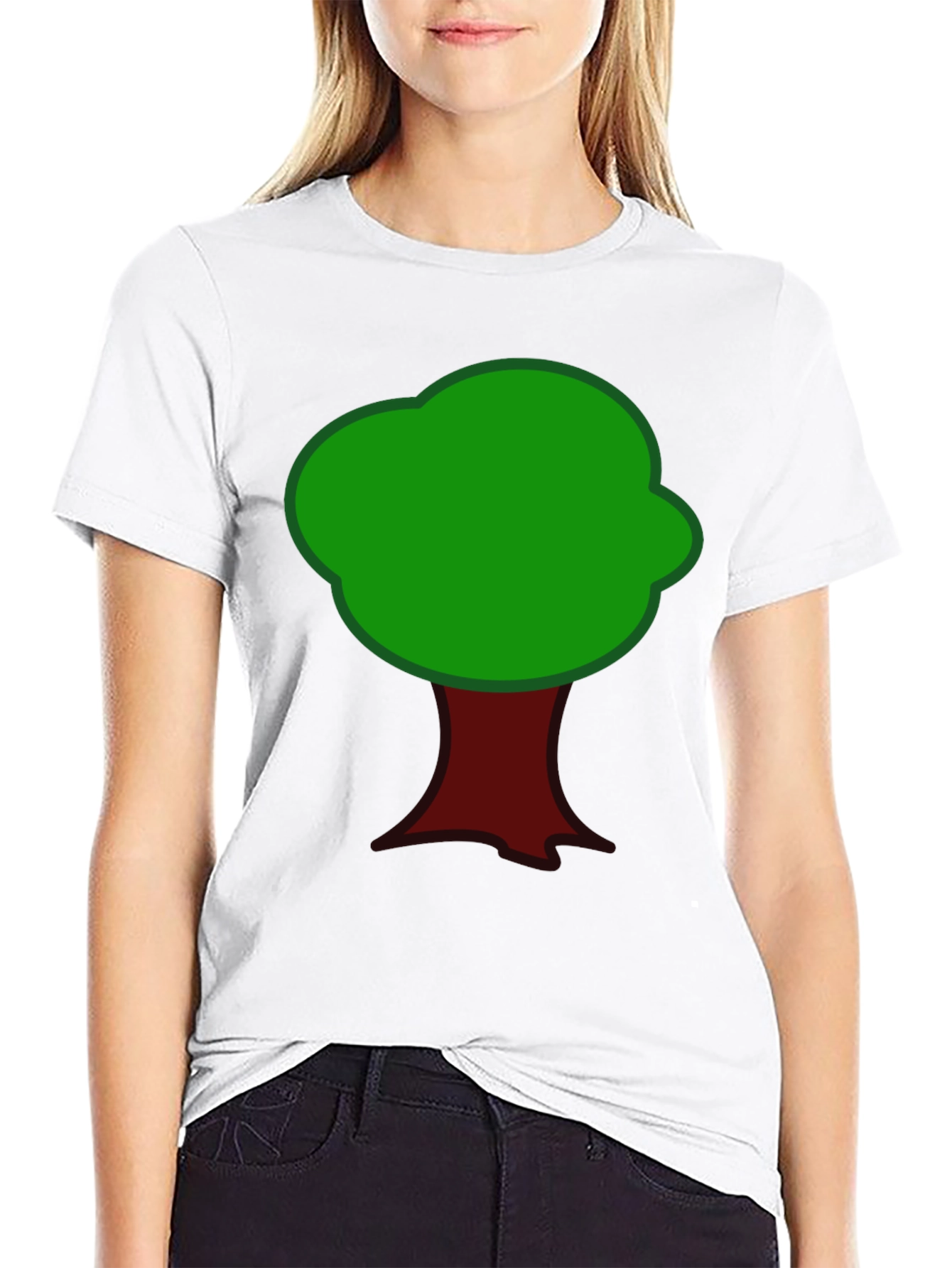 Cartoon Tree Graphic Tee - Black Cotton T-Shirt
