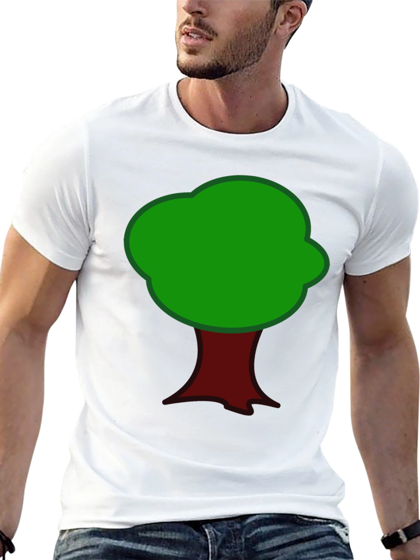 Cartoon Tree Graphic Tee - Black Cotton T-Shirt