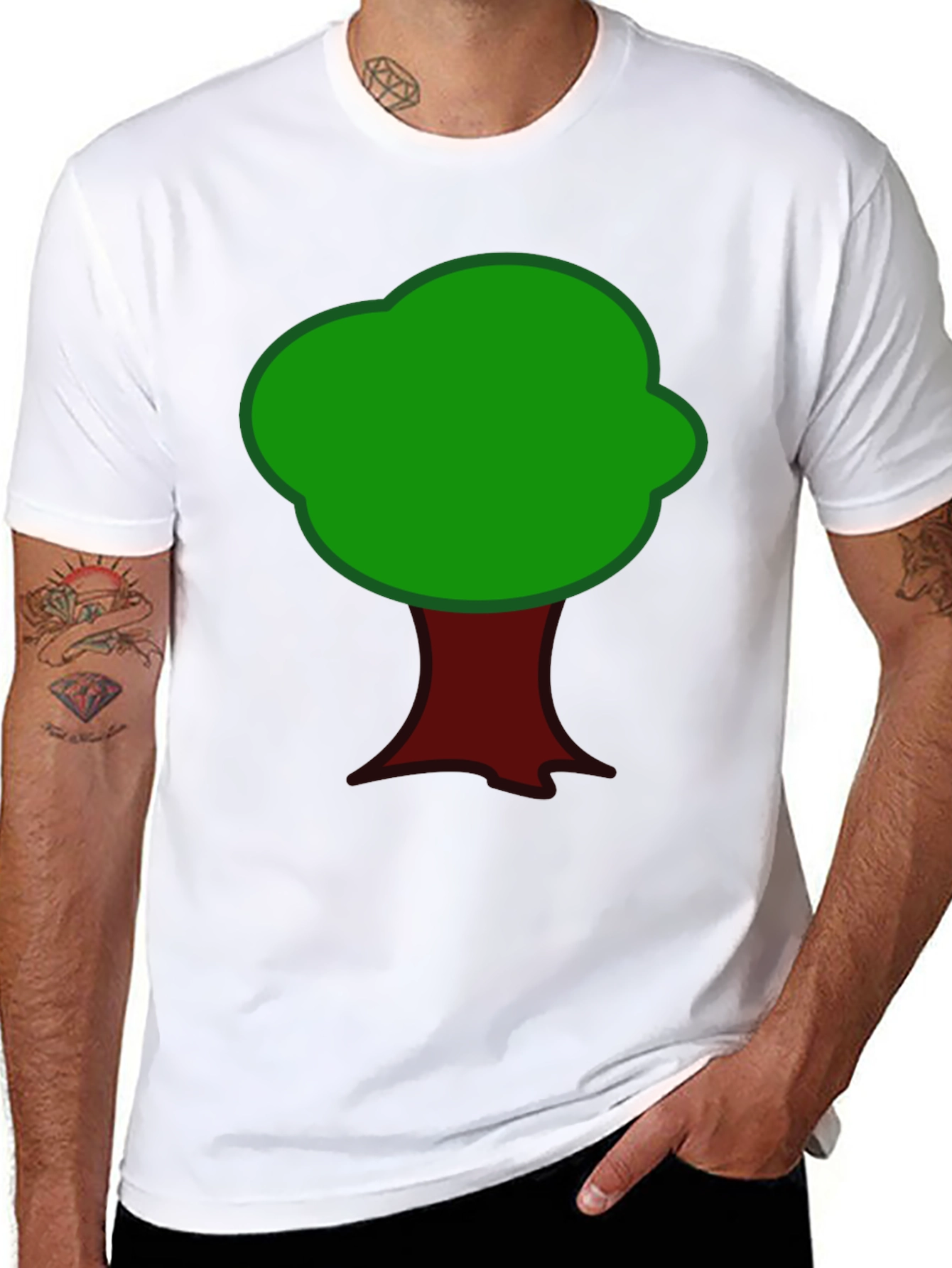 Cartoon Tree Graphic Tee - Black Cotton T-Shirt
