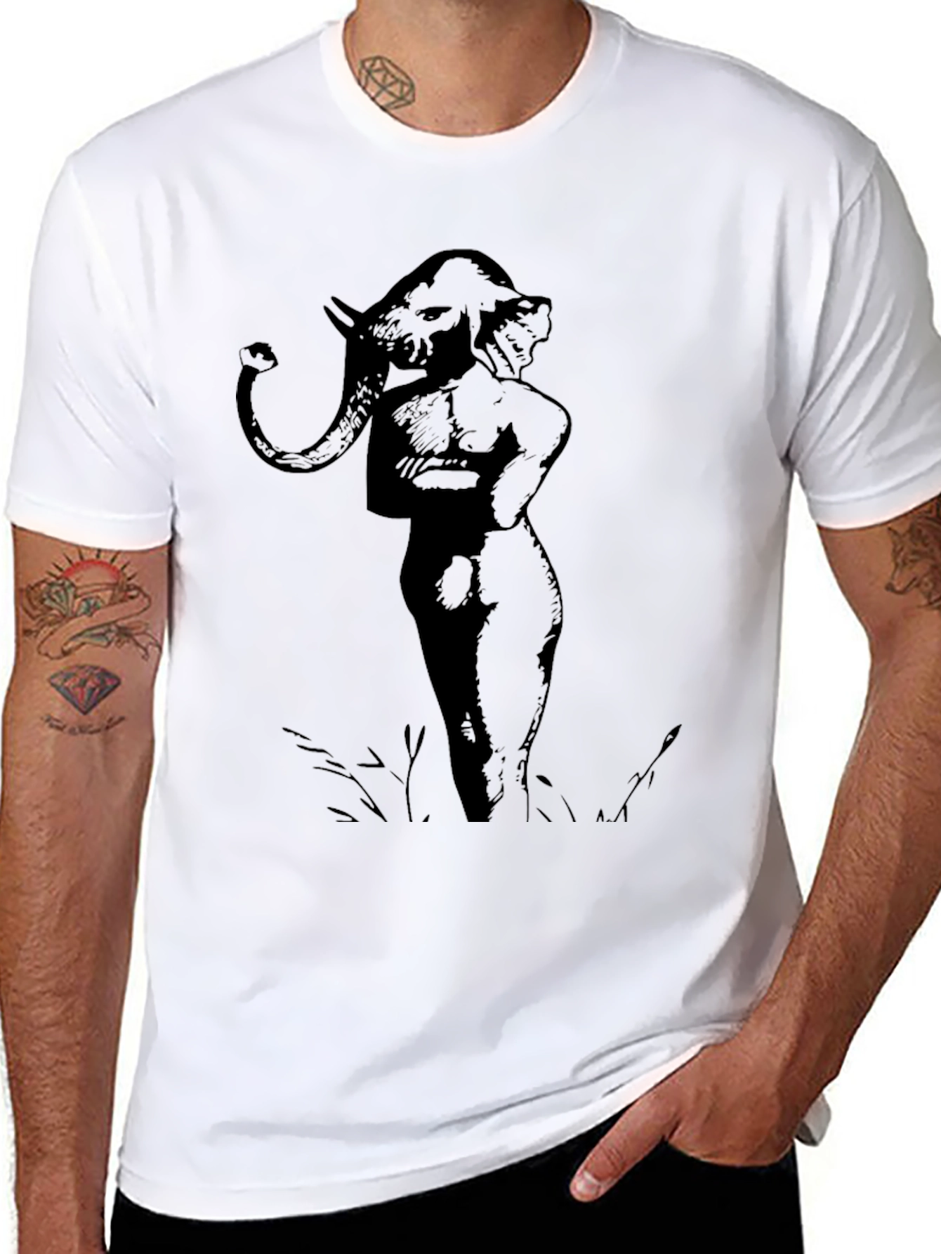 Unique Elephant Man Graphic Tee - Black Cotton Blend