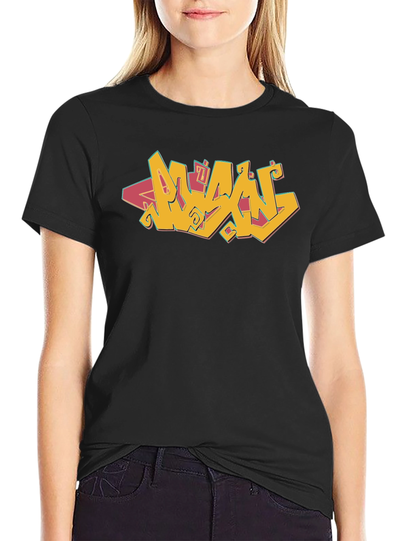 Graffiti Style Graphic Tee - Black Cotton Blend