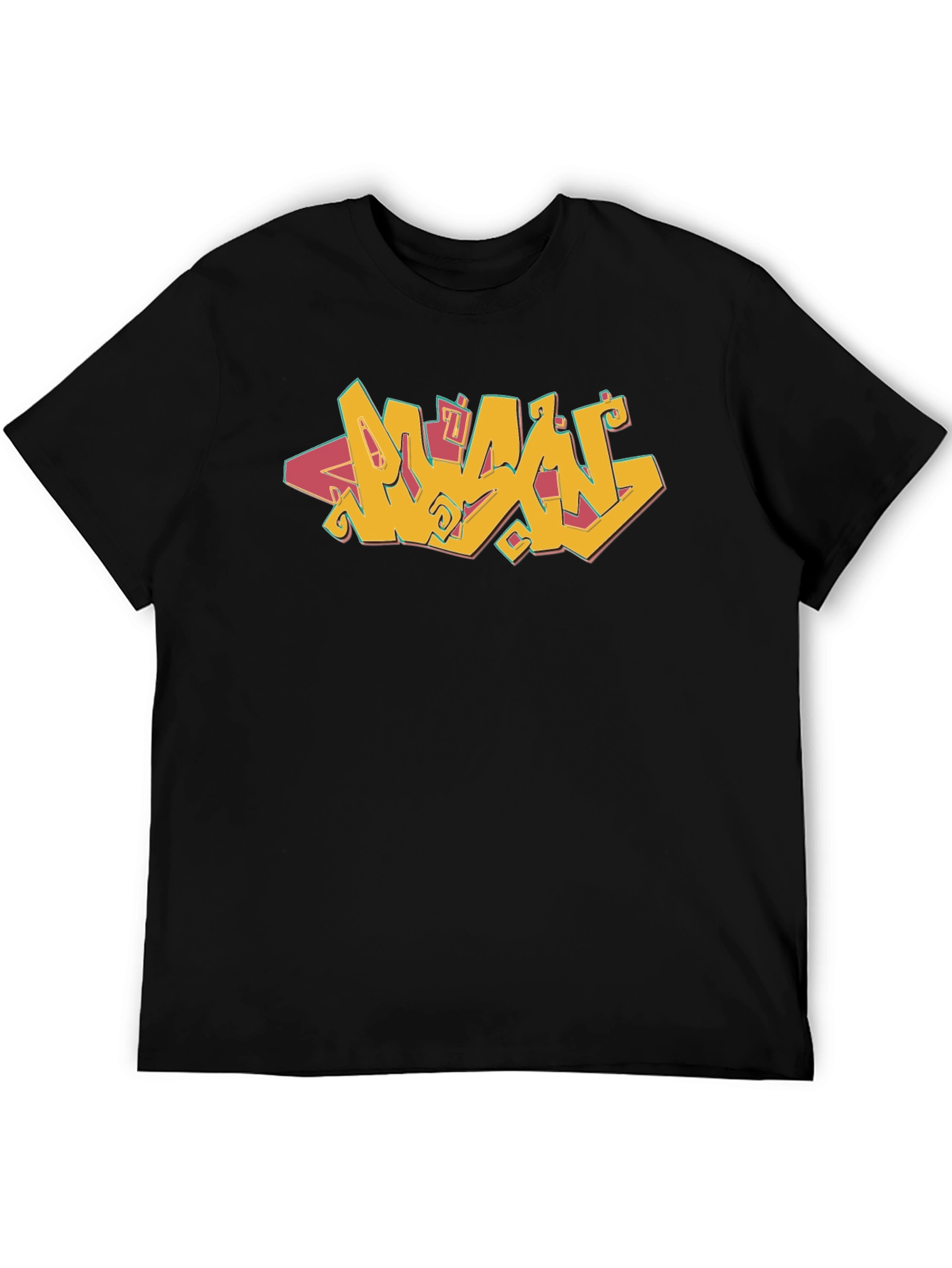 Graffiti Style Graphic Tee - Black Cotton Blend