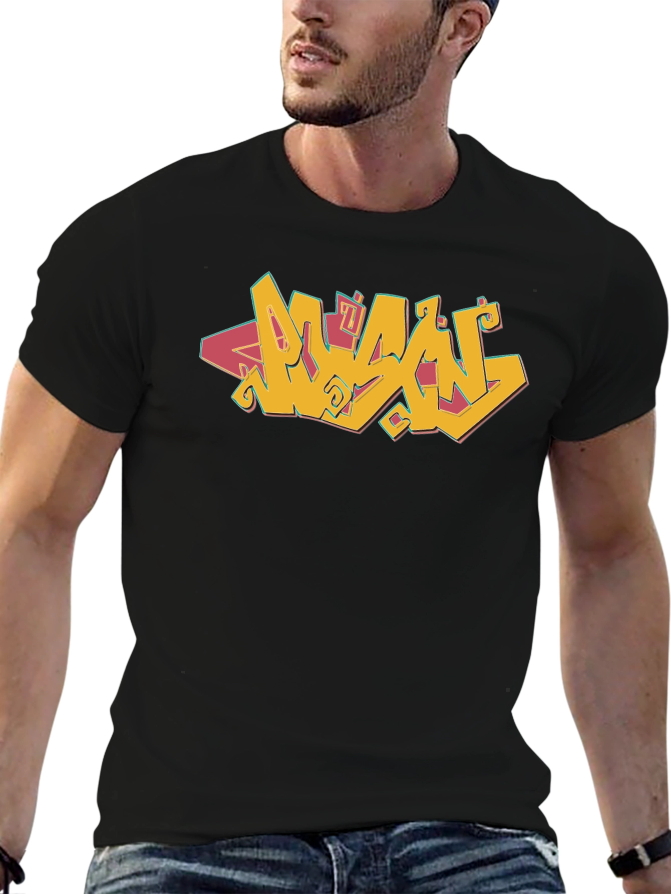 Graffiti Style Graphic Tee - Black Cotton Blend