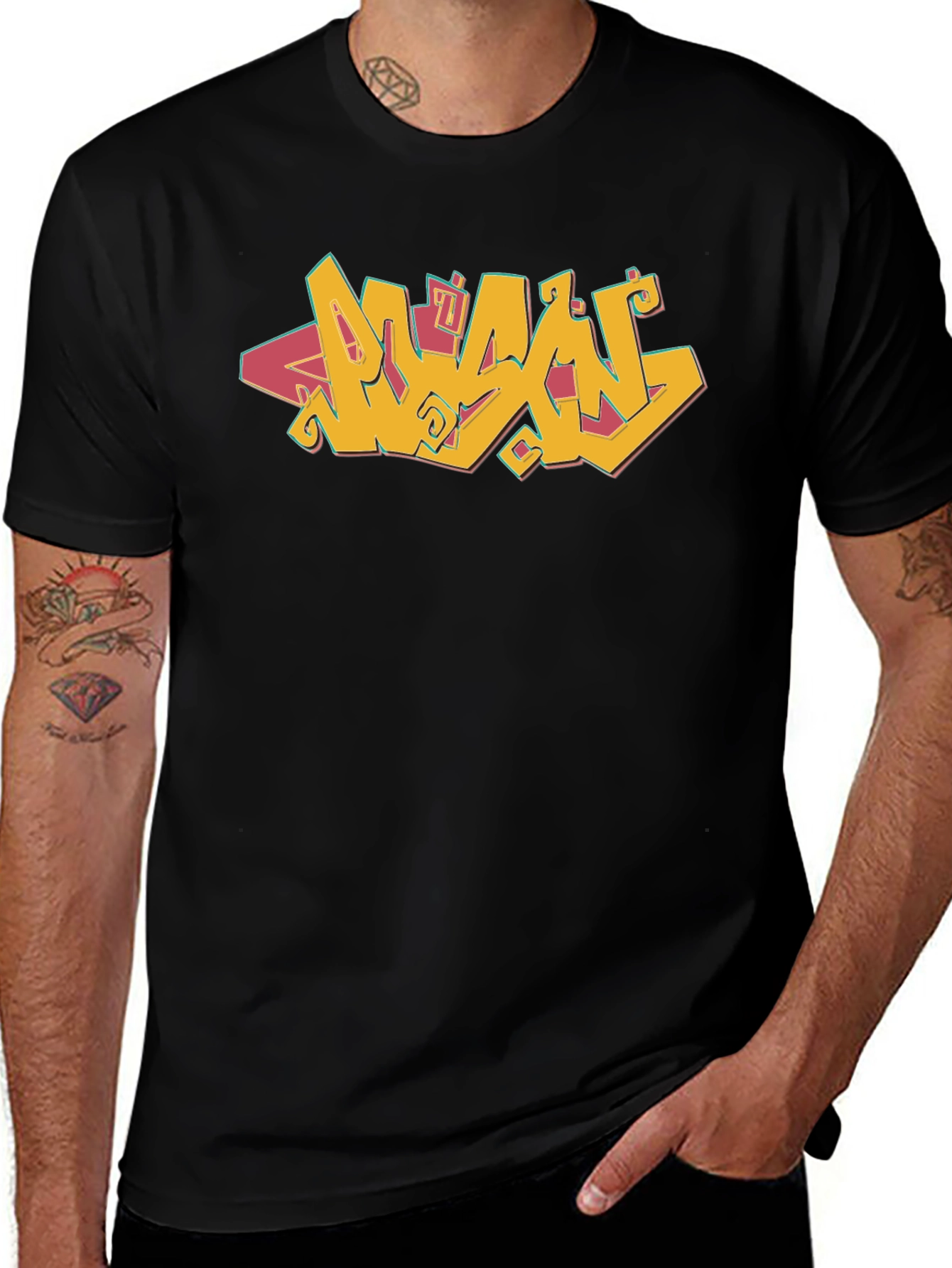 Graffiti Style Graphic Tee - Black Cotton Blend