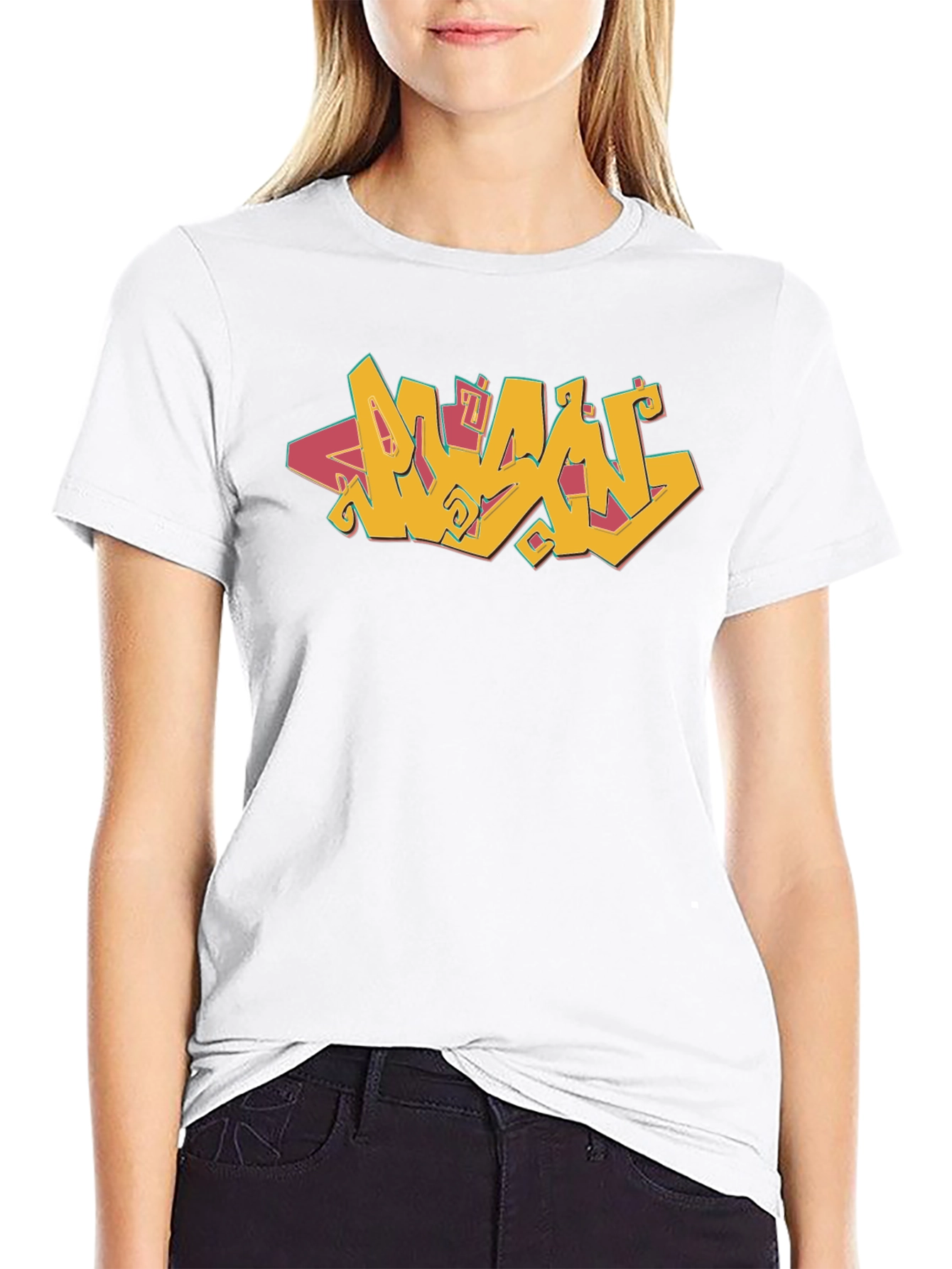 Graffiti Style Graphic Tee - Black Cotton Blend
