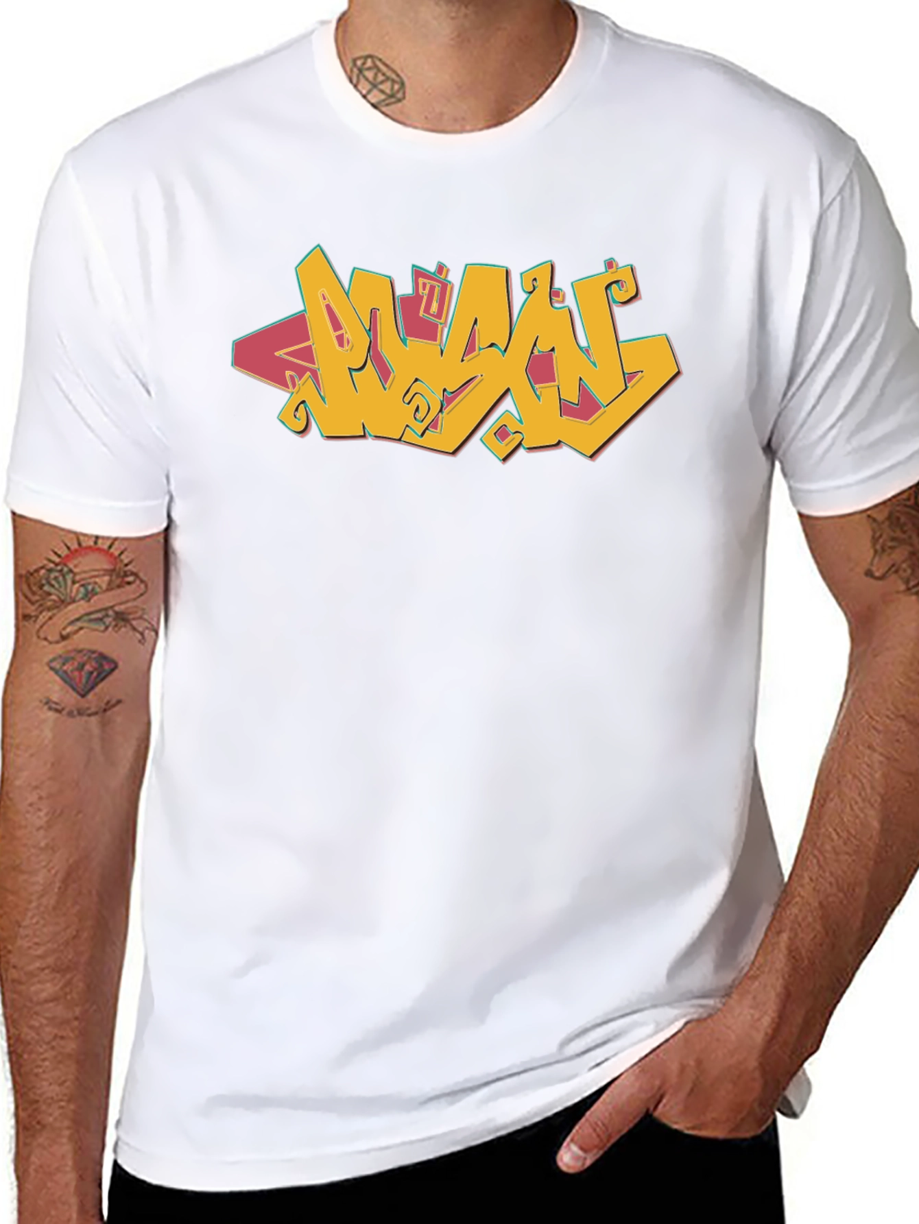 Graffiti Style Graphic Tee - Black Cotton Blend