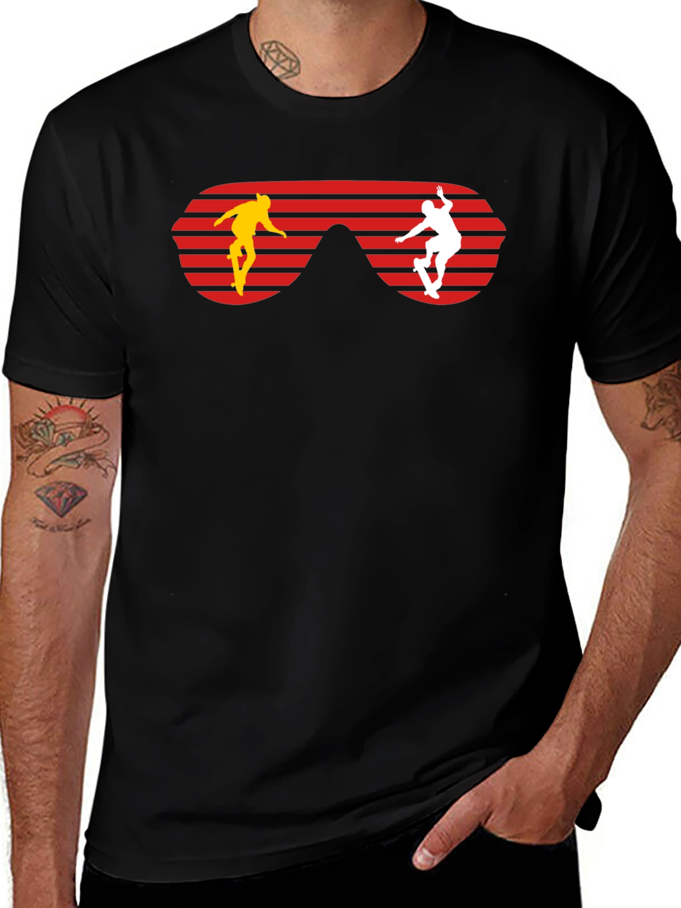 Retro Skateboarder Sunglasses Graphic Tee - Black