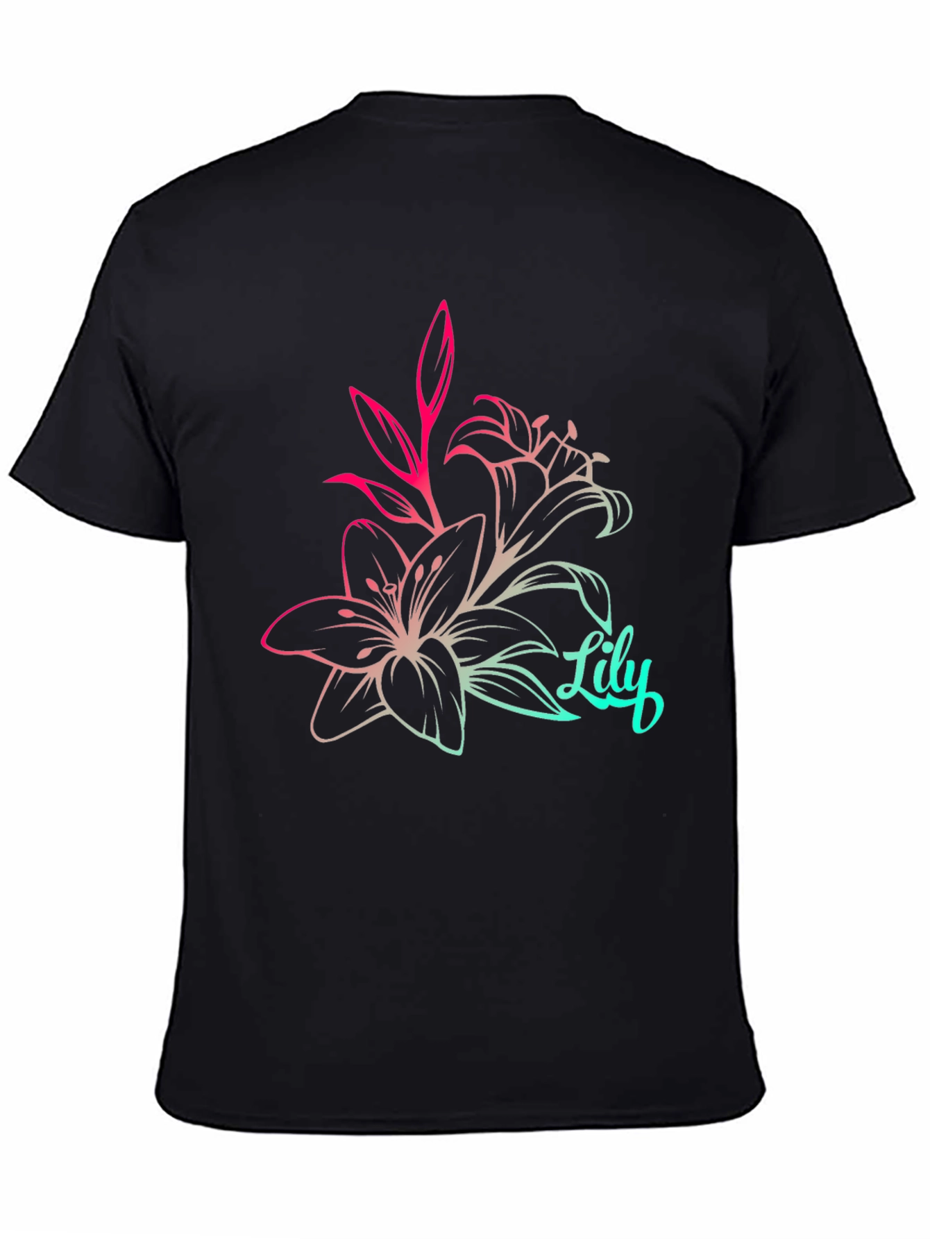 Lily Flower Graphic Tee - Stylish Black T-Shirt