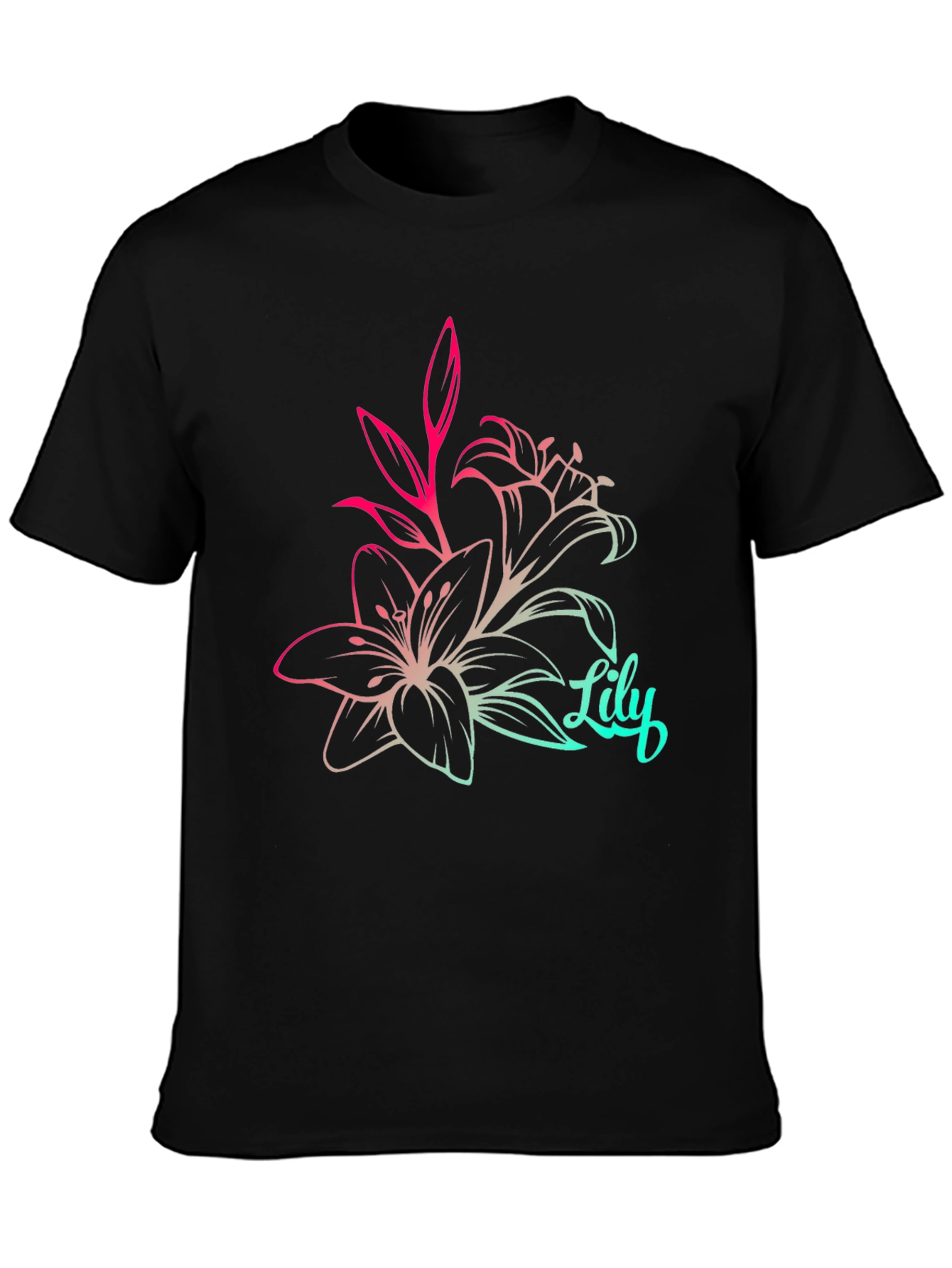 Lily Flower Graphic Tee - Stylish Black T-Shirt