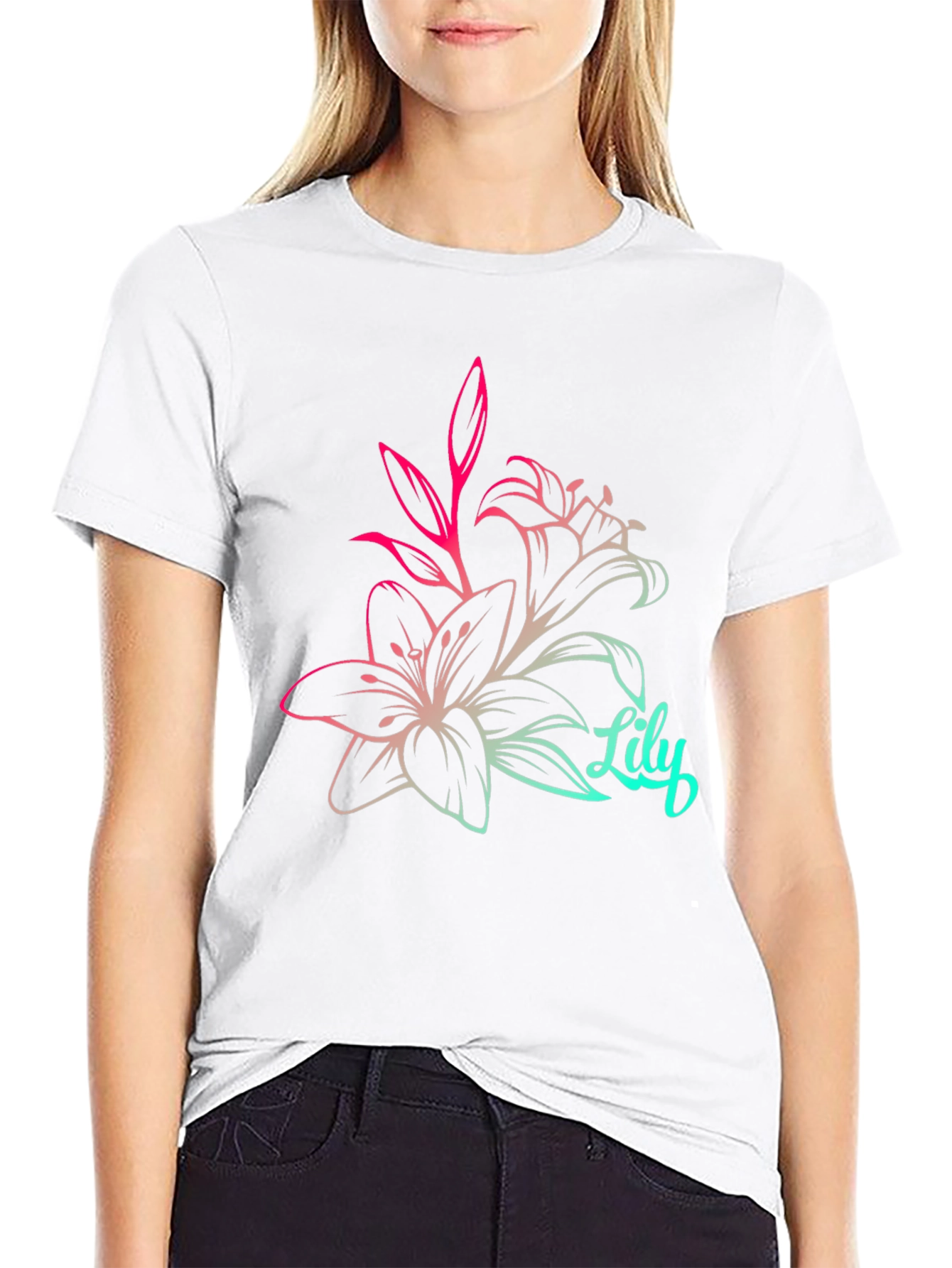 Lily Flower Graphic Tee - Stylish Black T-Shirt