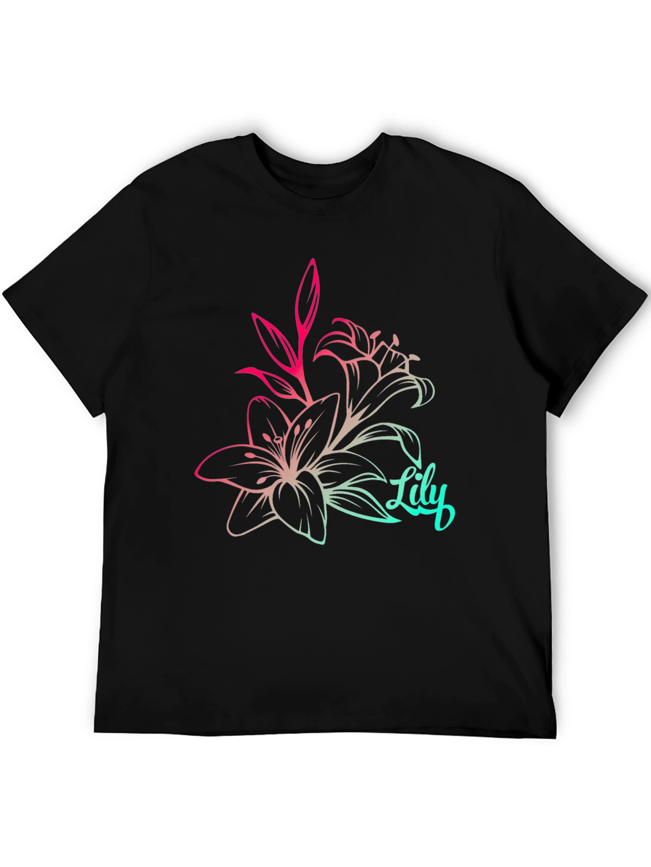Lily Flower Graphic Tee - Stylish Black T-Shirt