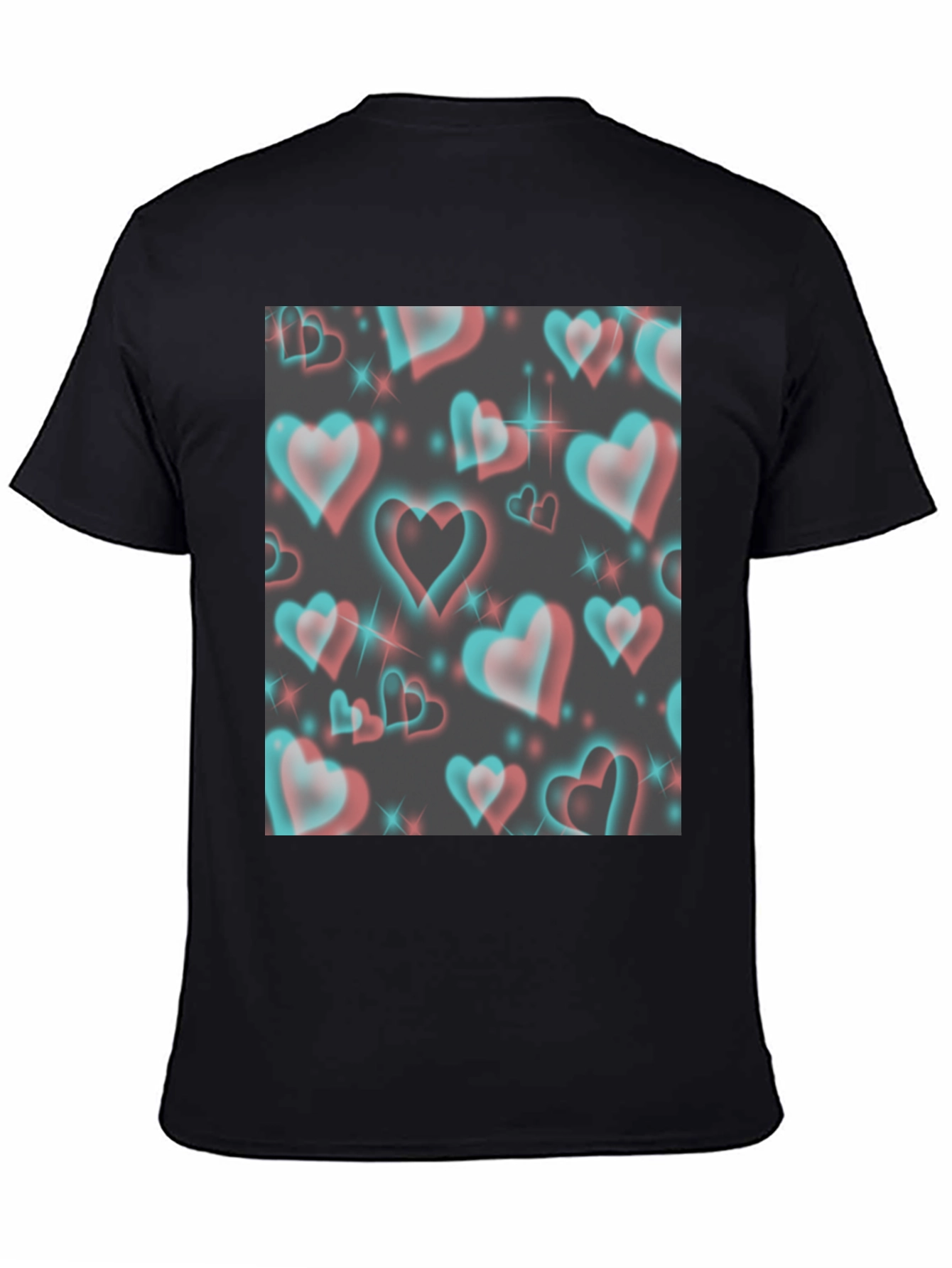 Retro 3D Hearts Pattern Black Tee