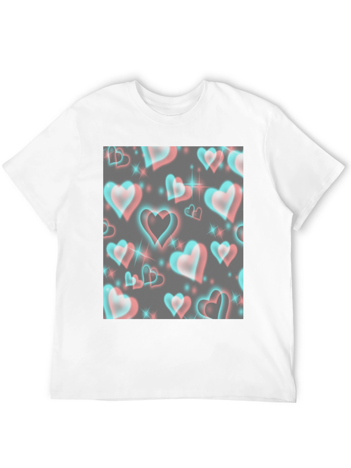 Retro 3D Hearts Pattern Black Tee