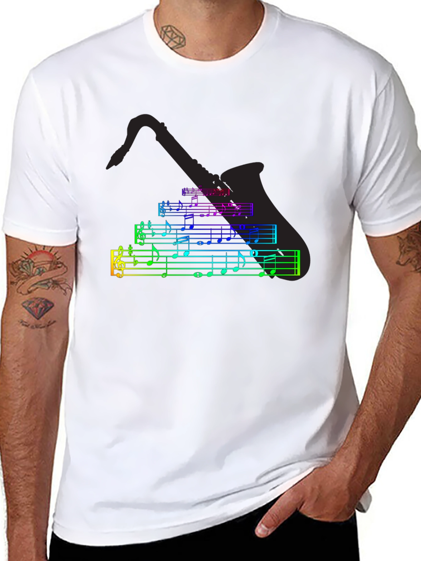 Music Notes Saxophone T-Shirt - Black Cotton Tee