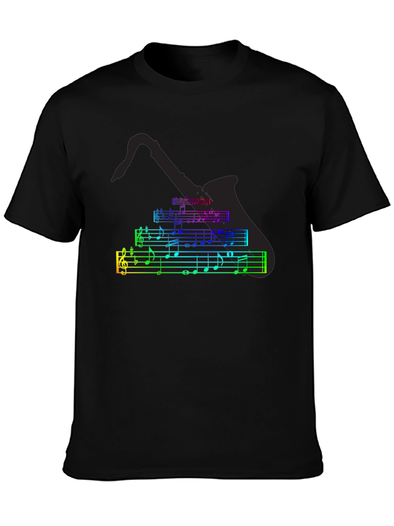 Music Notes Saxophone T-Shirt - Black Cotton Tee