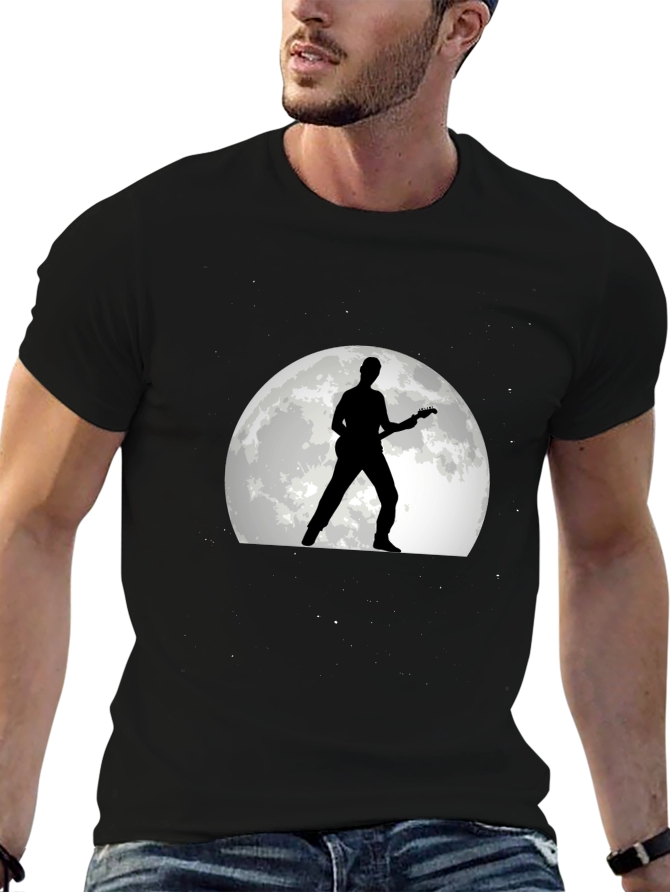 Guitarist Moon Silhouette Black T-Shirt