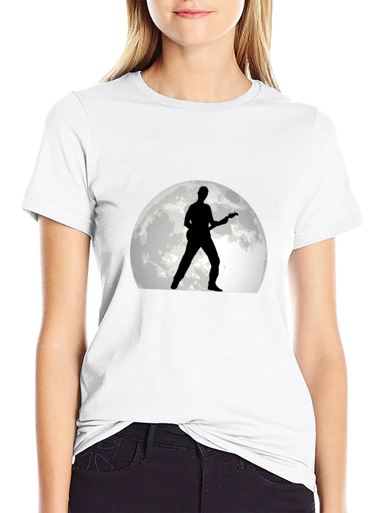 Guitarist Moon Silhouette Black T-Shirt