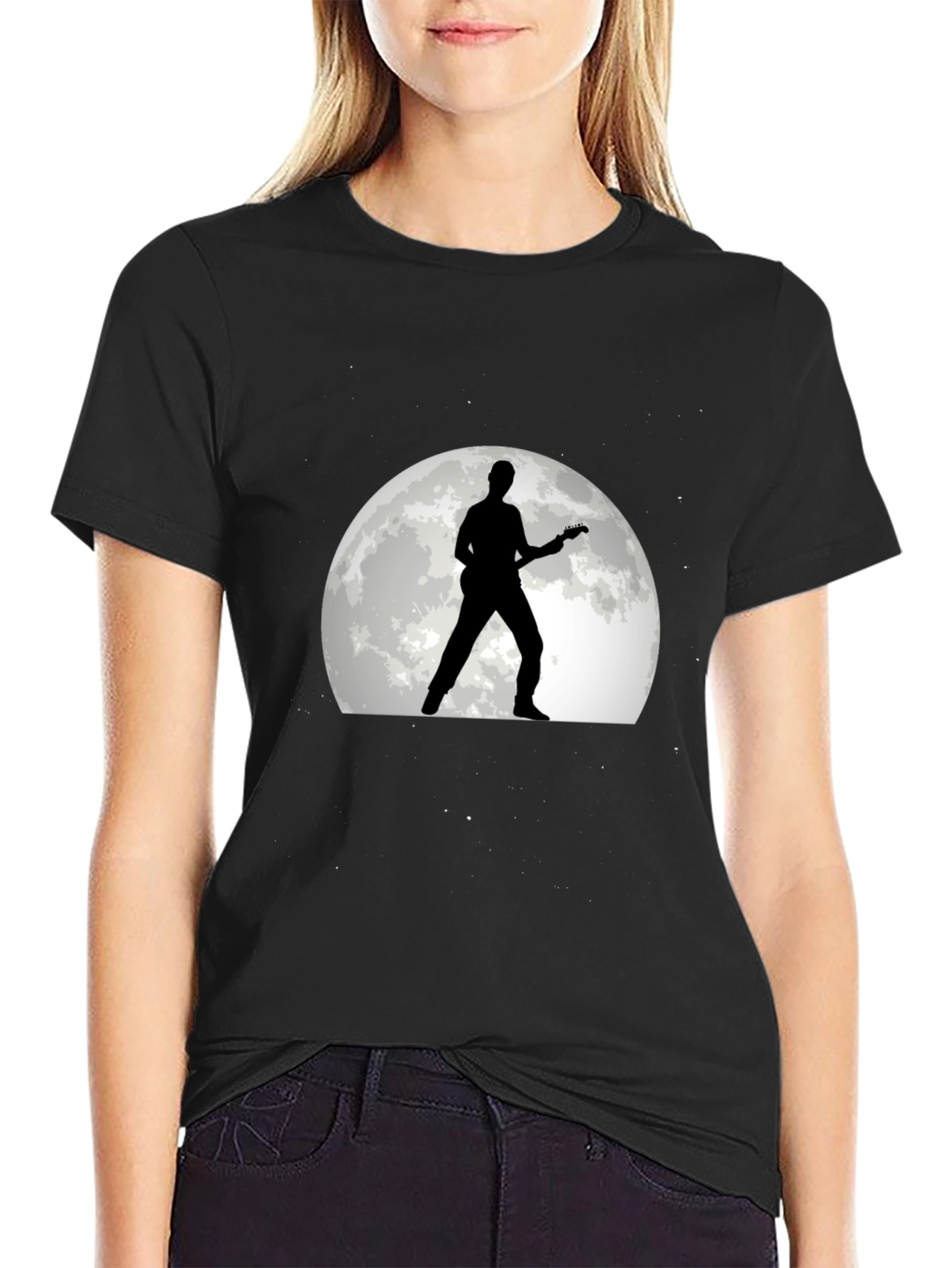 Guitarist Moon Silhouette Black T-Shirt