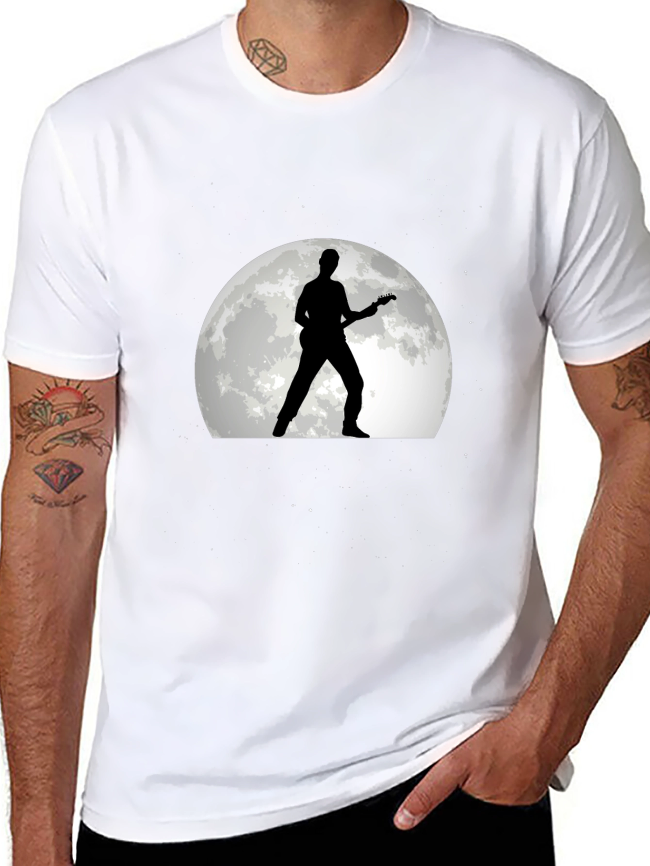 Guitarist Moon Silhouette Black T-Shirt
