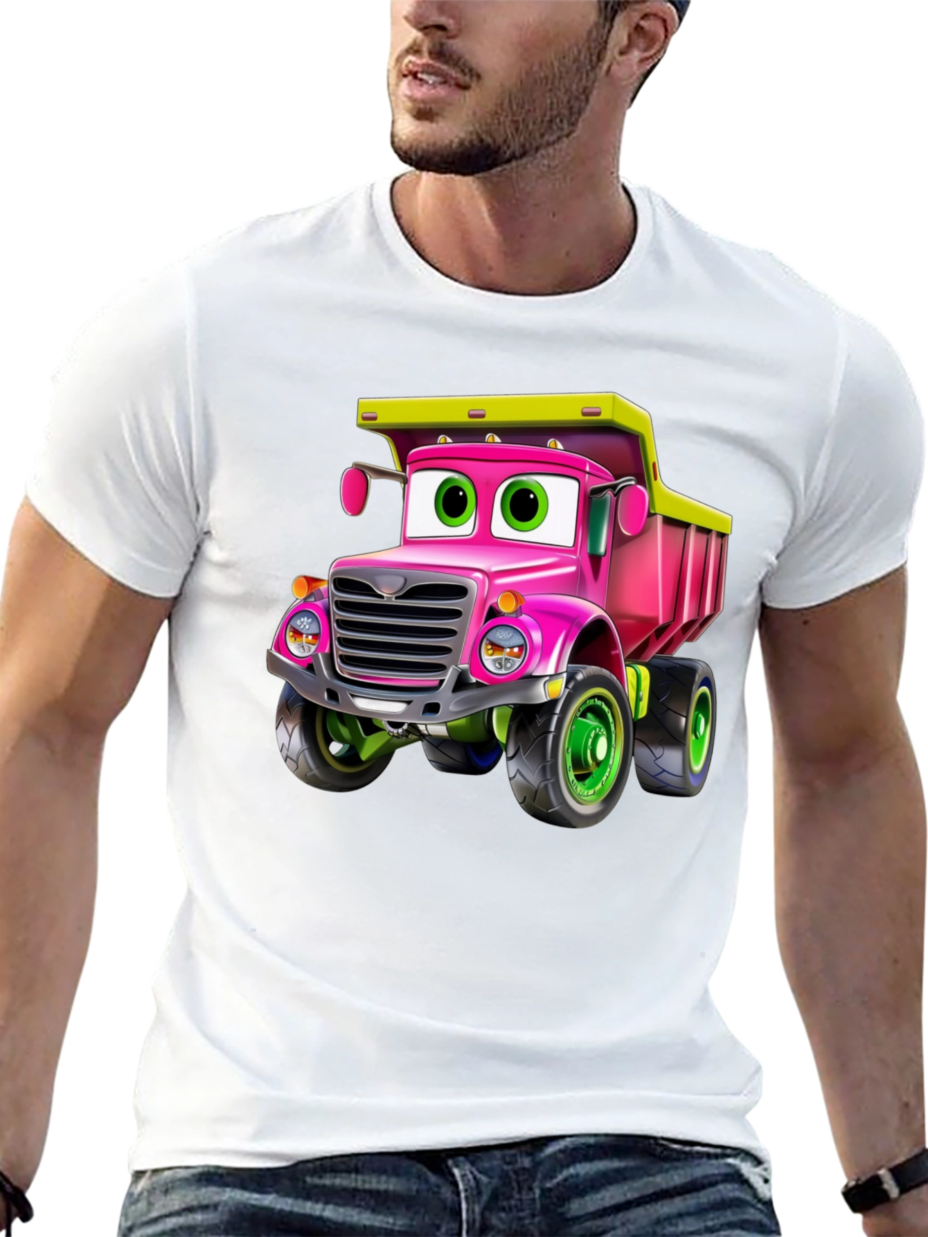 Cartoon Truck T-Shirt - Pink & Green