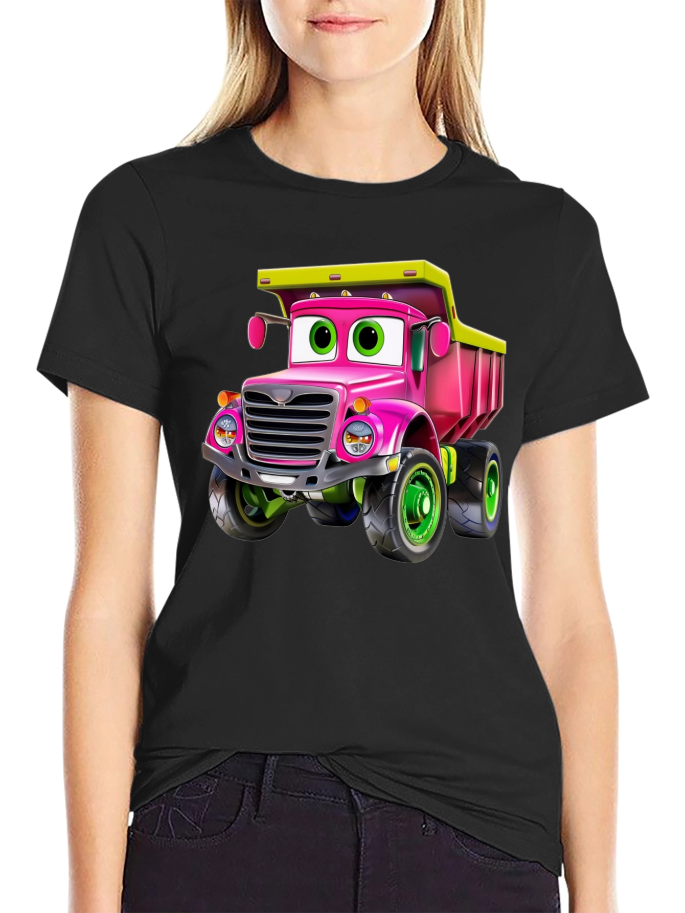 Cartoon Truck T-Shirt - Pink & Green
