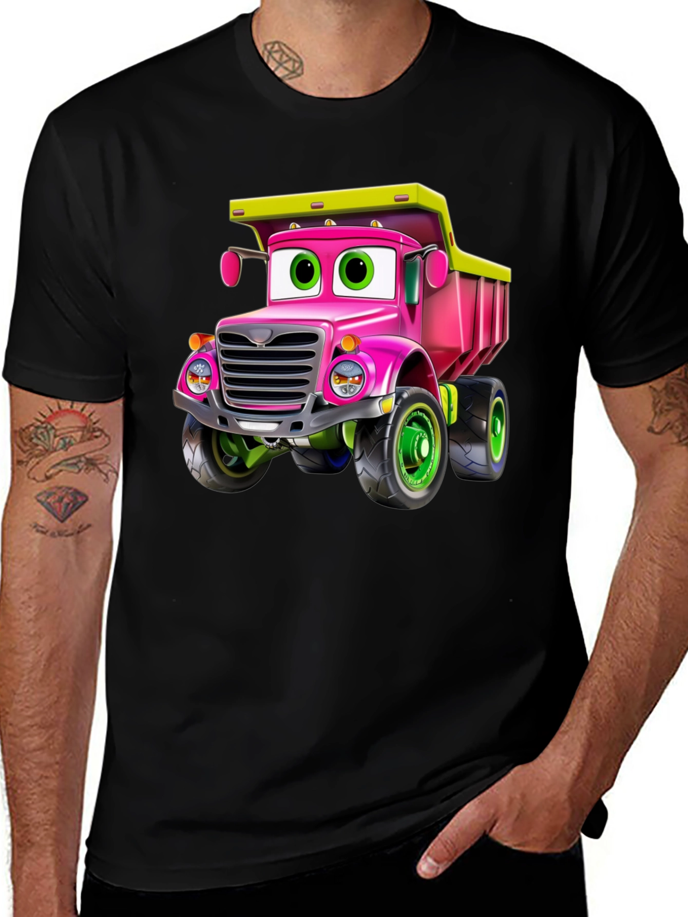 Cartoon Truck T-Shirt - Pink & Green