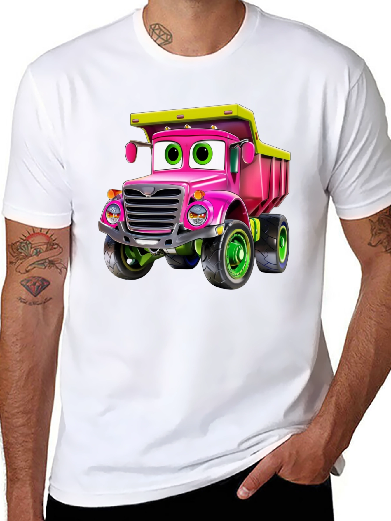 Cartoon Truck T-Shirt - Pink & Green