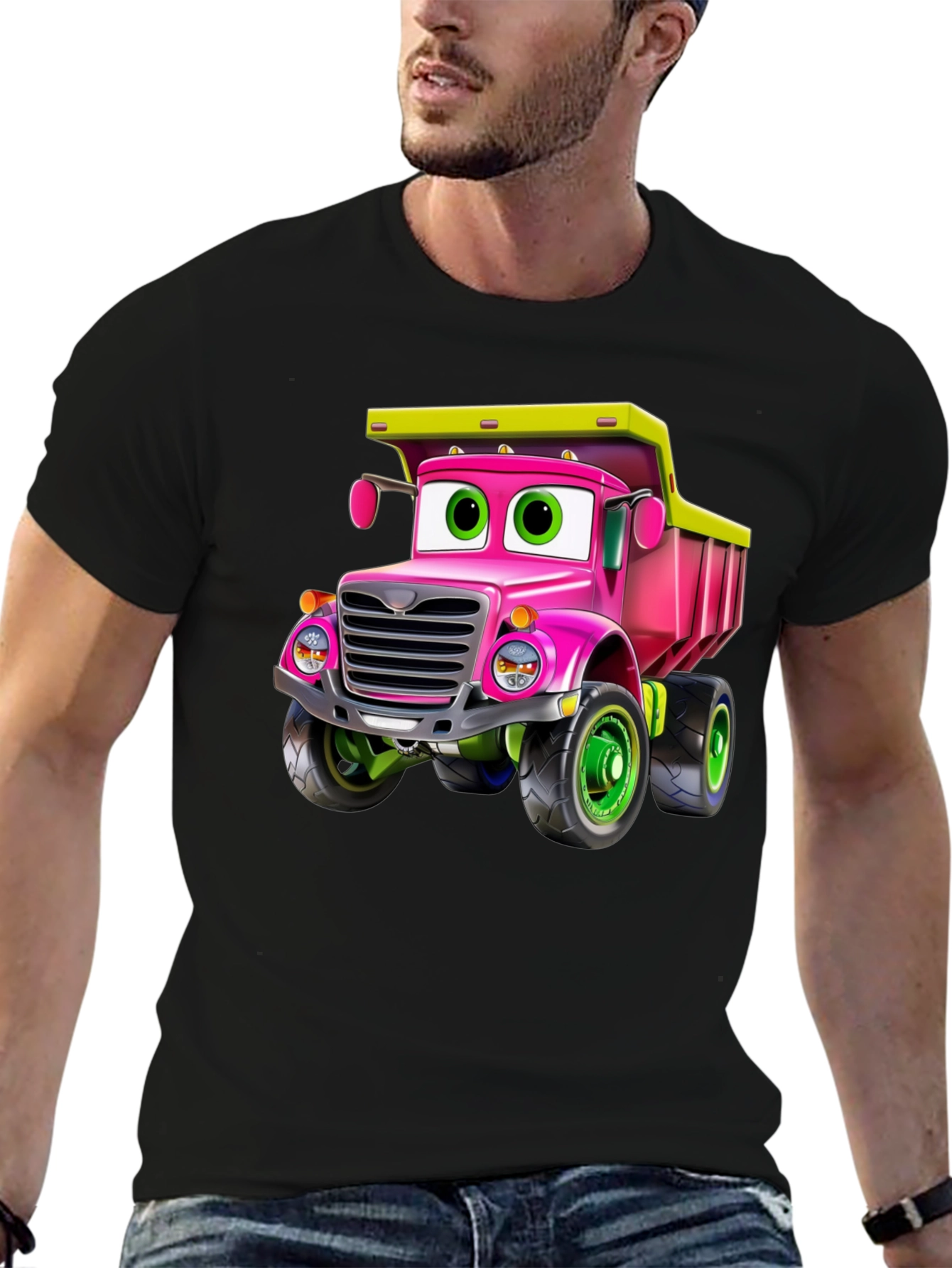 Cartoon Truck T-Shirt - Pink & Green