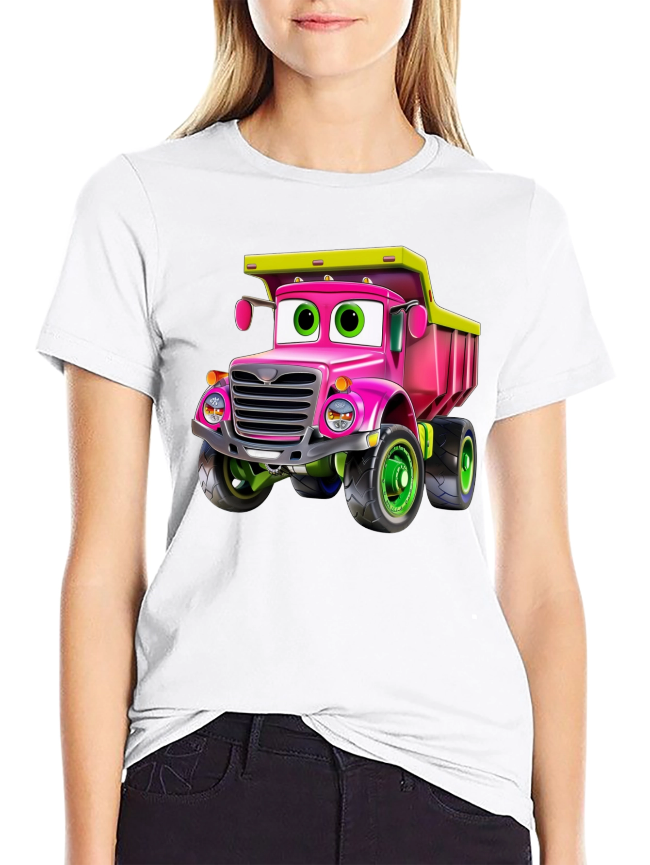 Cartoon Truck T-Shirt - Pink & Green