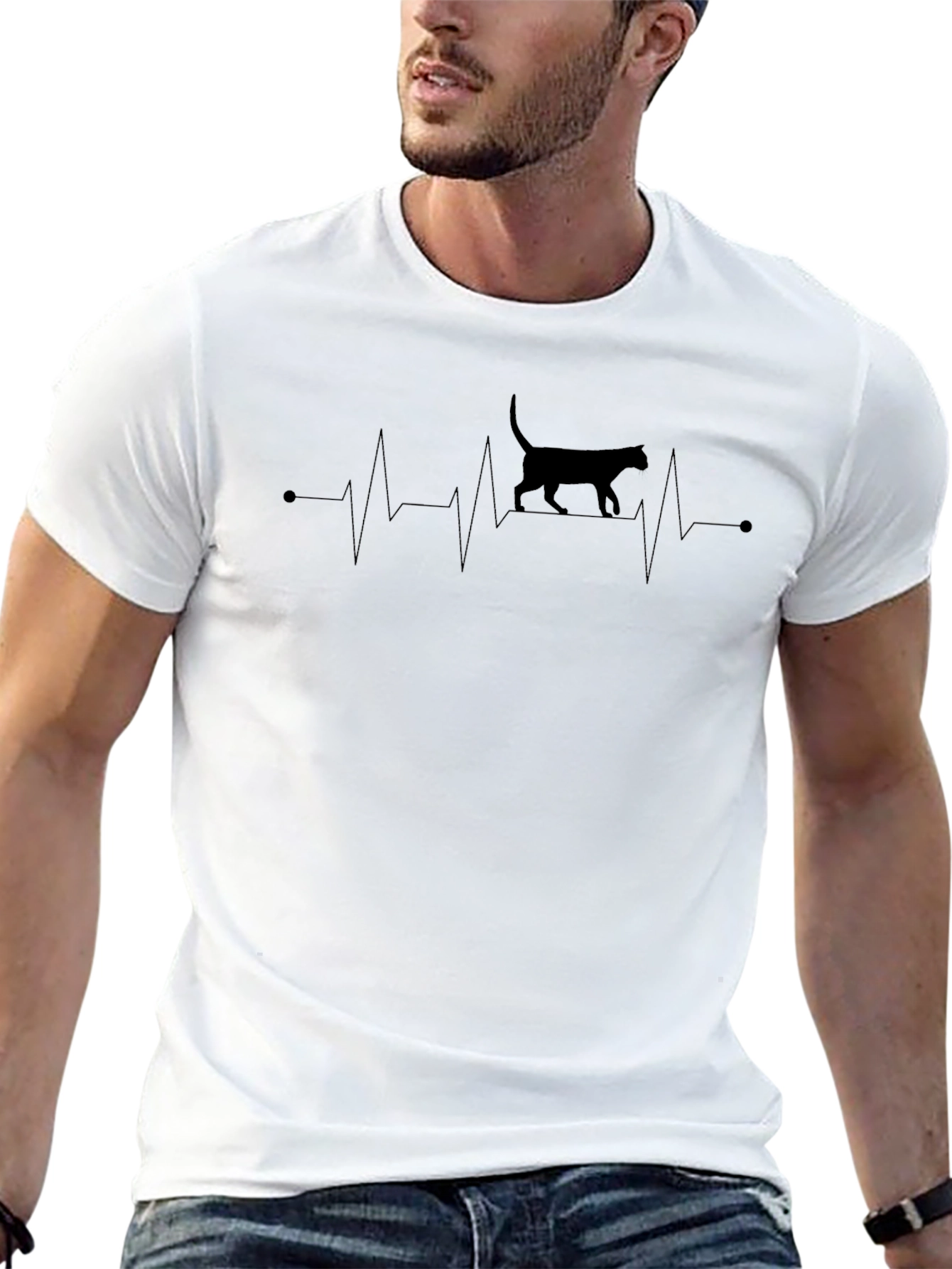 Cat Heartbeat T-Shirt - Casual Wear