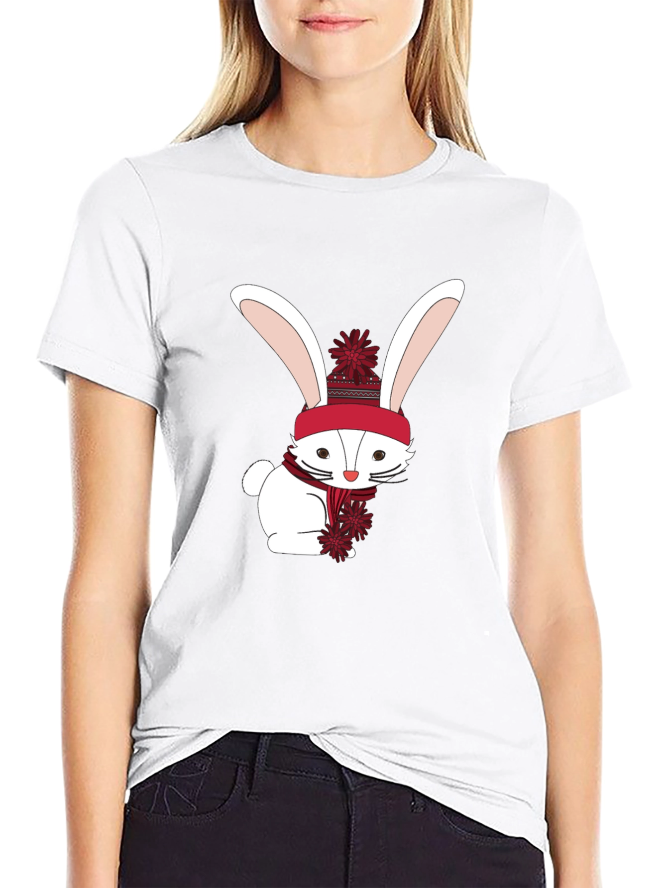 Winter Bunny Graphic Tee - Soft Cotton