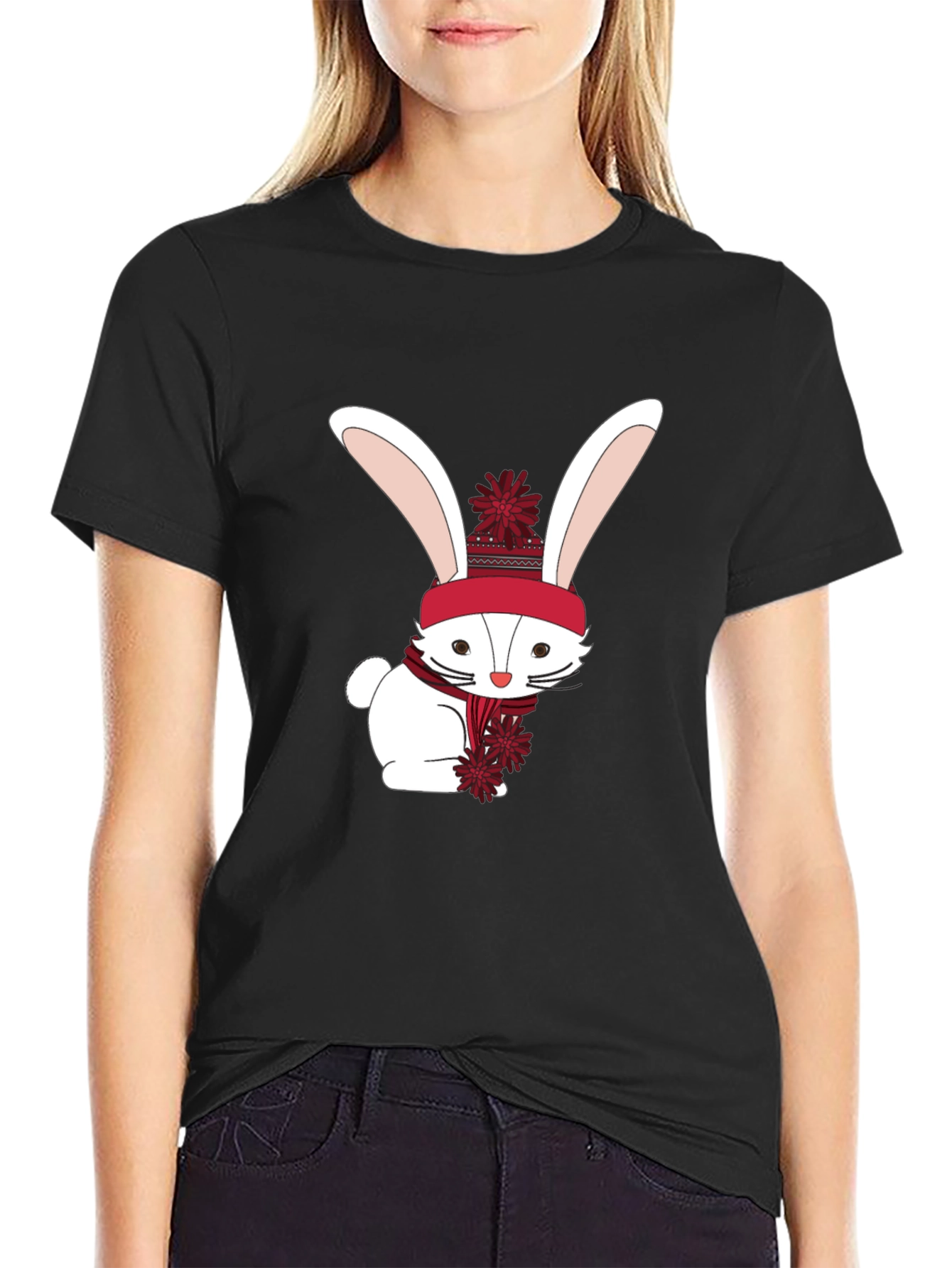 Winter Bunny Graphic Tee - Soft Cotton