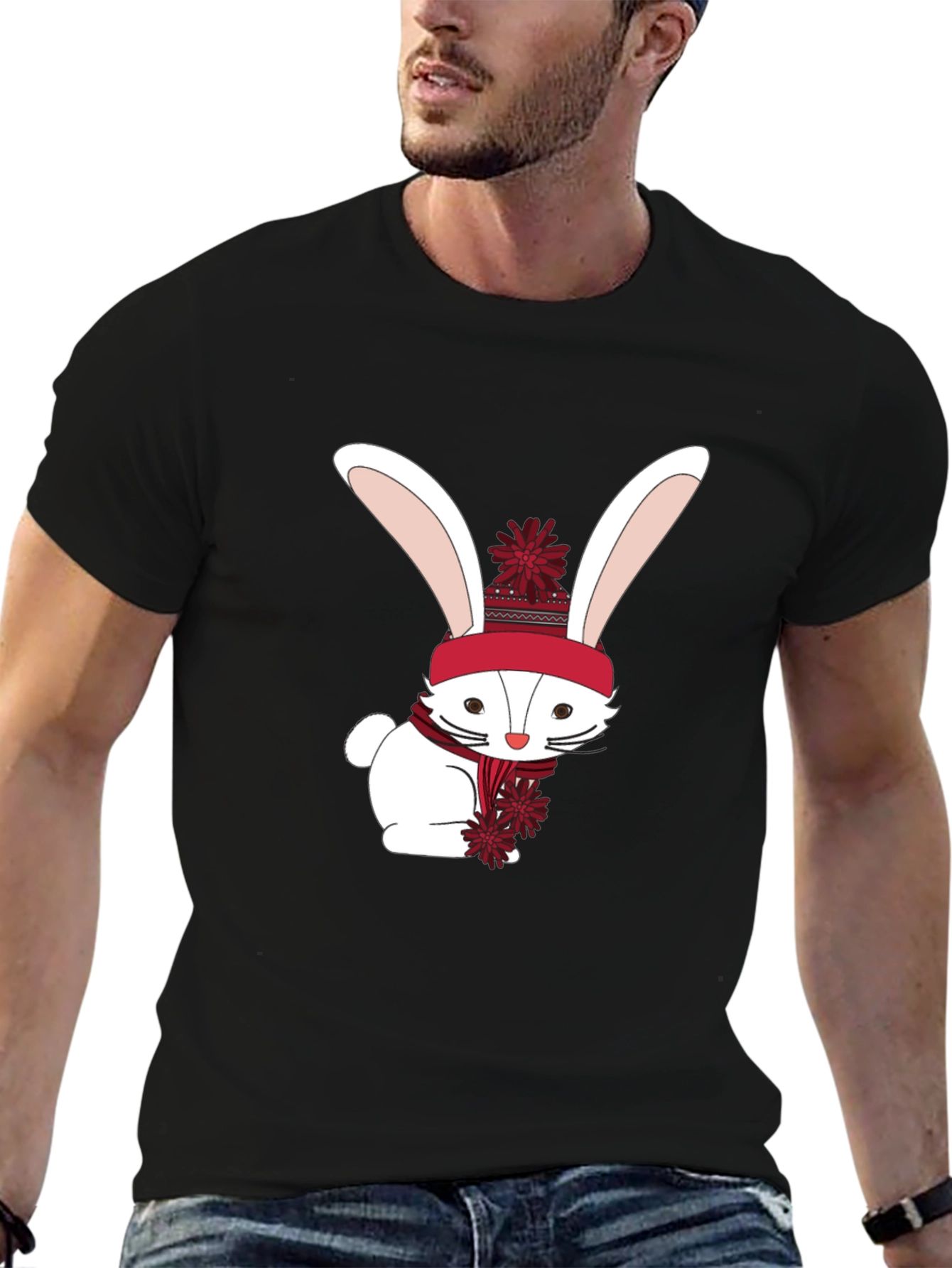 Winter Bunny Graphic Tee - Soft Cotton