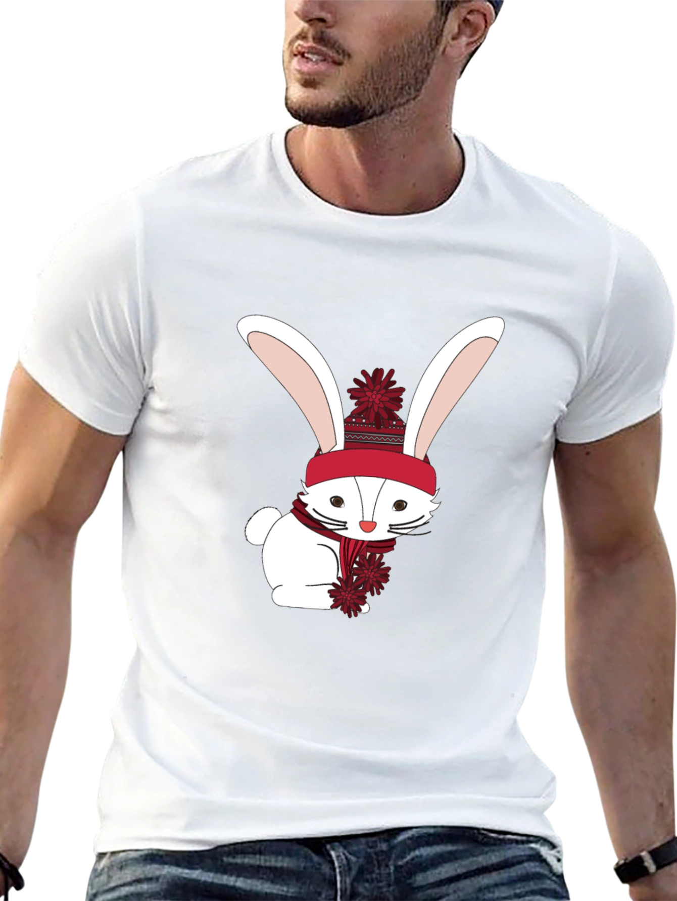Winter Bunny Graphic Tee - Soft Cotton