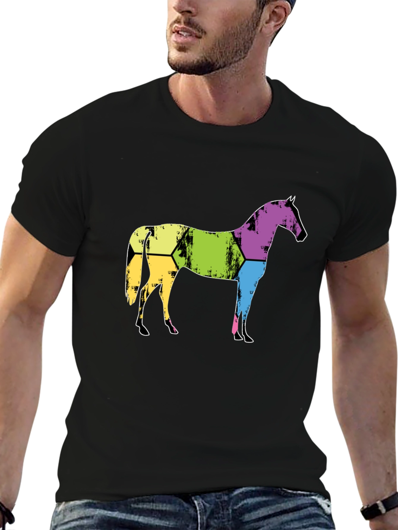 Abstract Horse Graphic Tee - Mens Black T-Shirt