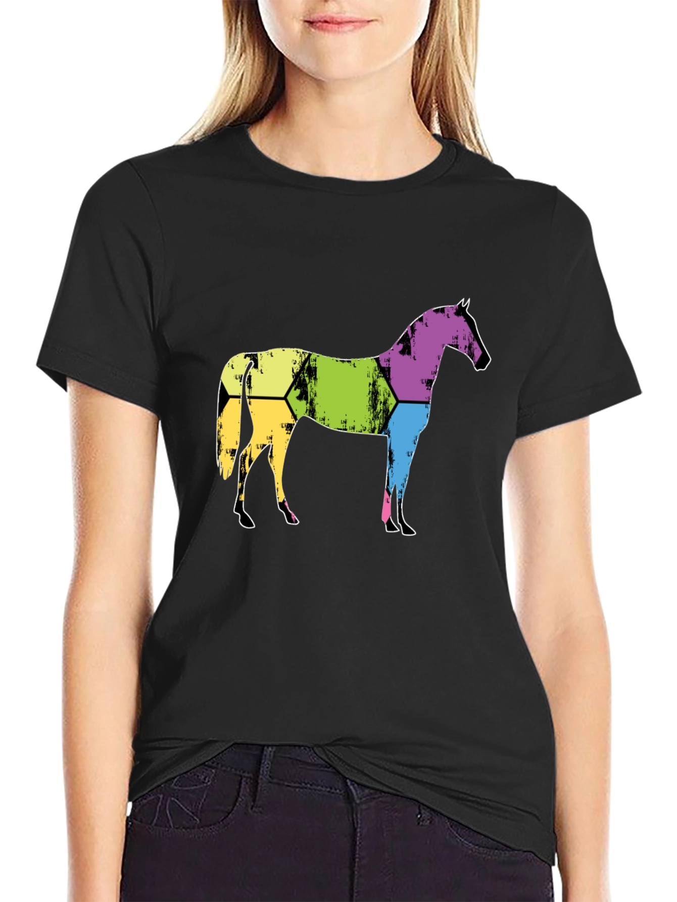 Abstract Horse Graphic Tee - Mens Black T-Shirt