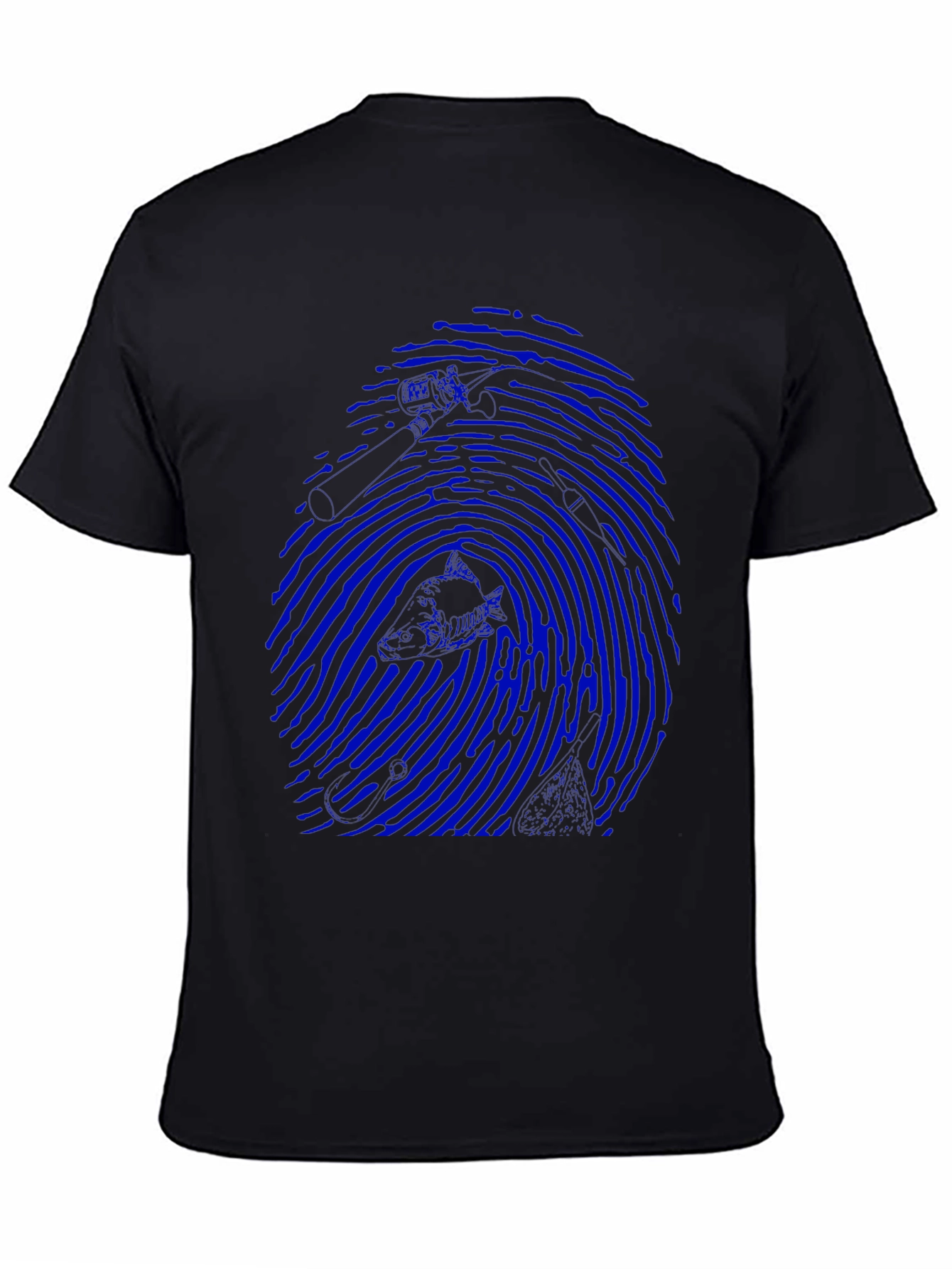 Blue Fingerprint Graphic Black T-Shirt