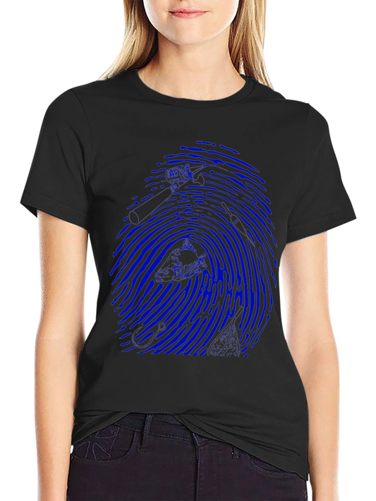 Blue Fingerprint Graphic Black T-Shirt