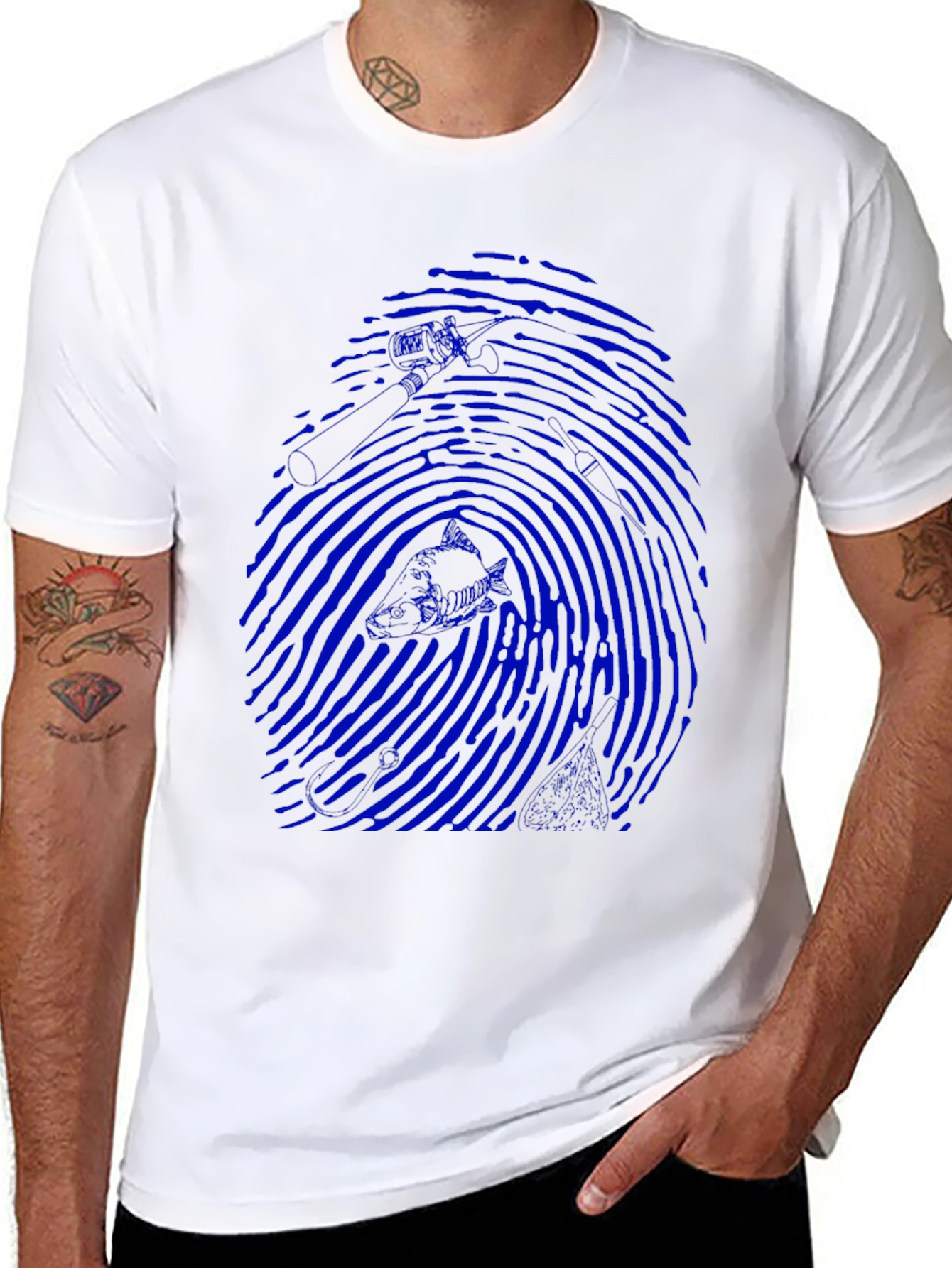 Blue Fingerprint Graphic Black T-Shirt