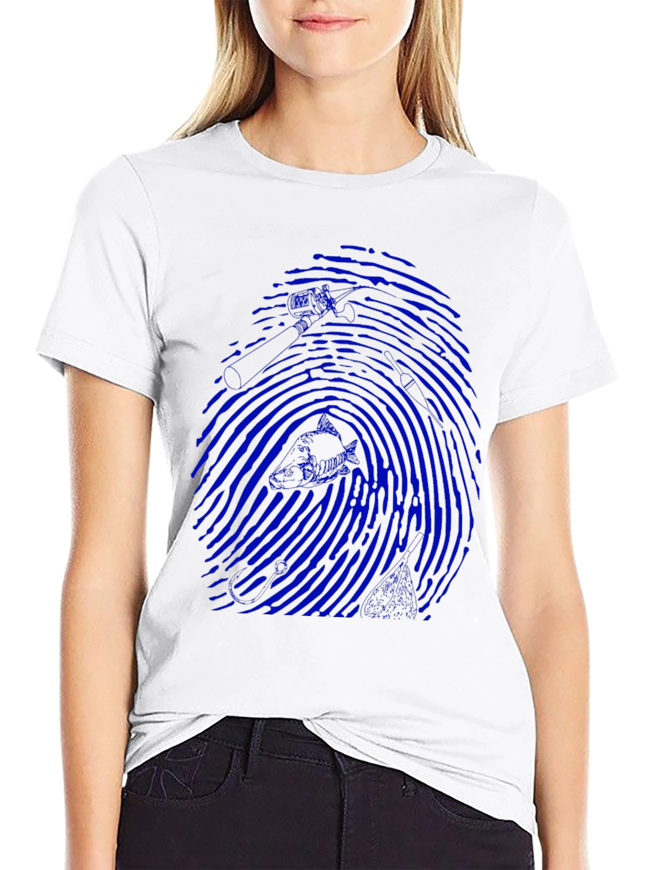 Blue Fingerprint Graphic Black T-Shirt