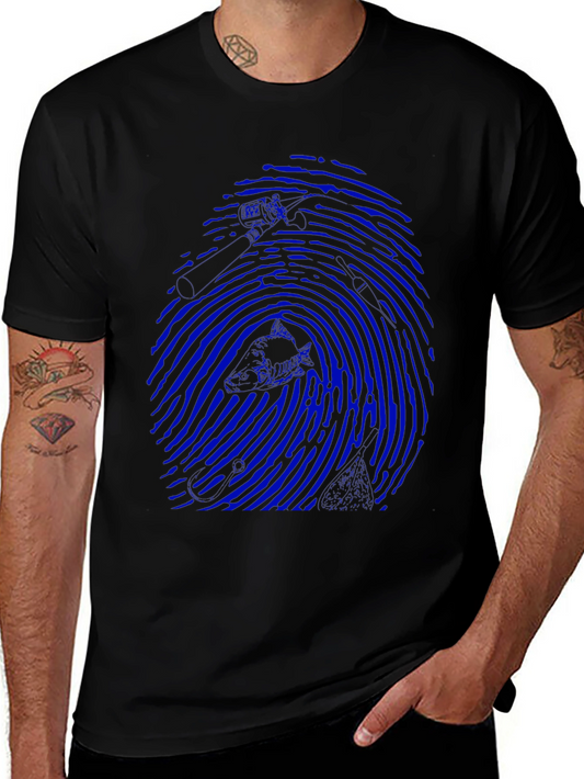 Blue Fingerprint Graphic Black T-Shirt