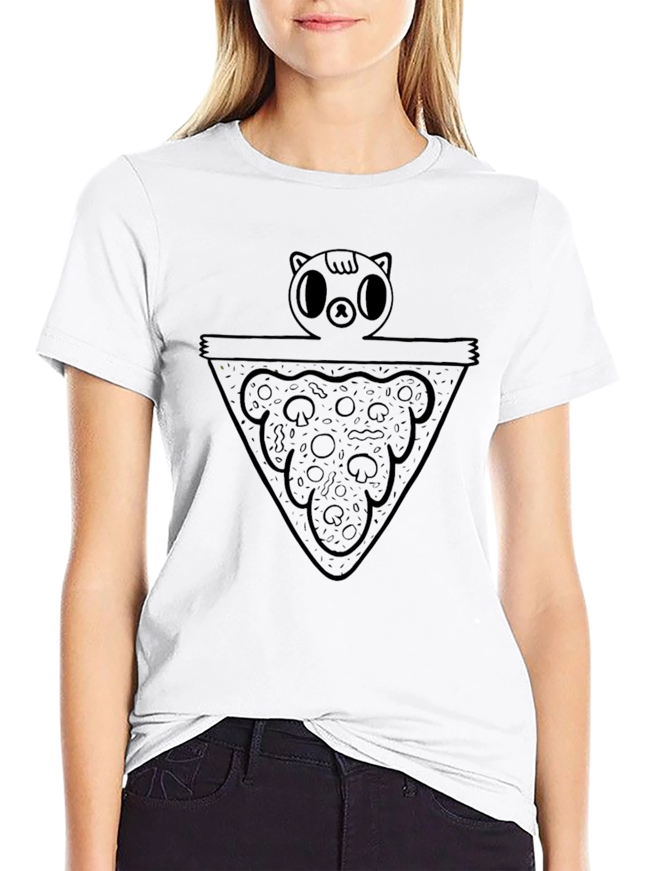 Pizza Cat Graphic Black Tee