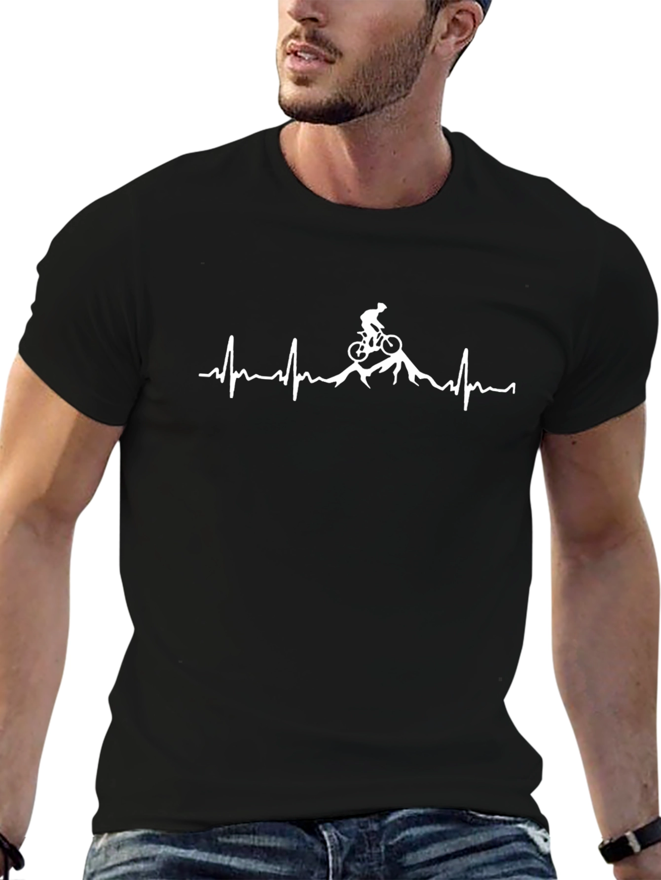Mountain Biking Heartbeat Graphic T-Shirt