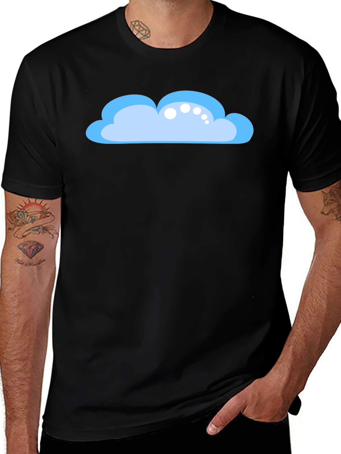 Cartoon Cloud Black T-Shirt - Weather Fun