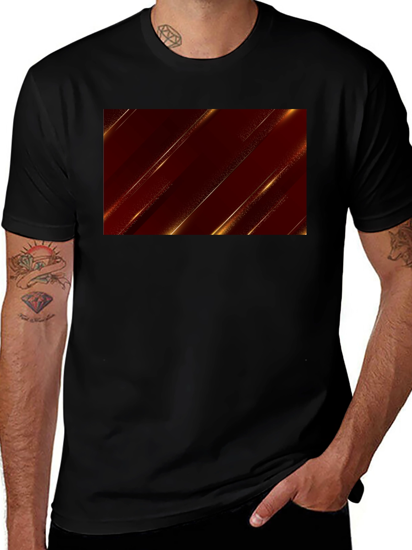 Sleek Black Tee with Modern Geometric Design