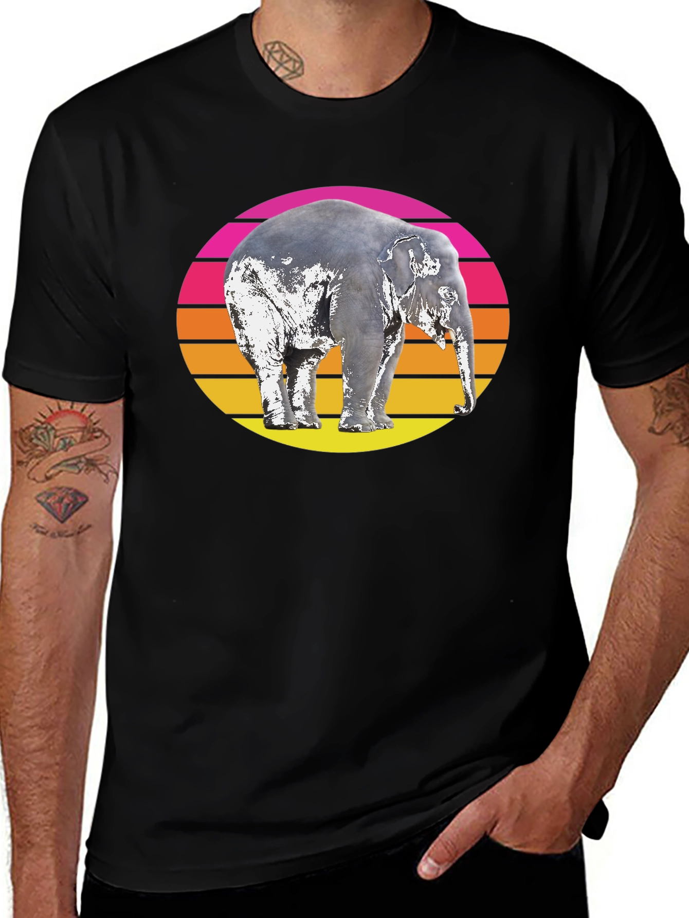 Retro Elephant Sunset Graphic T-Shirt