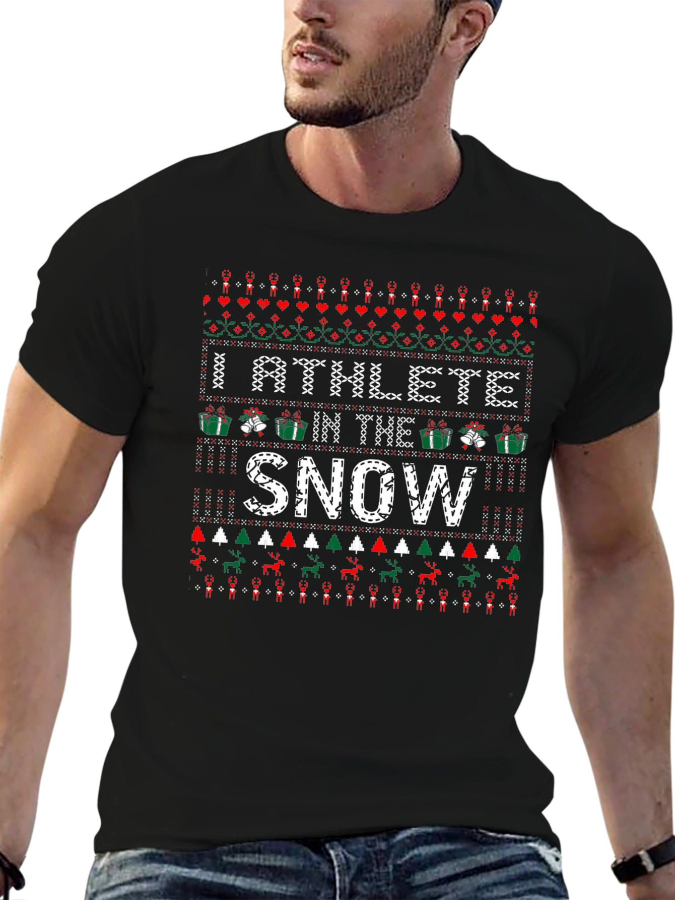 Athlete in the Snow Christmas Ugly Sweater T-Shirt
